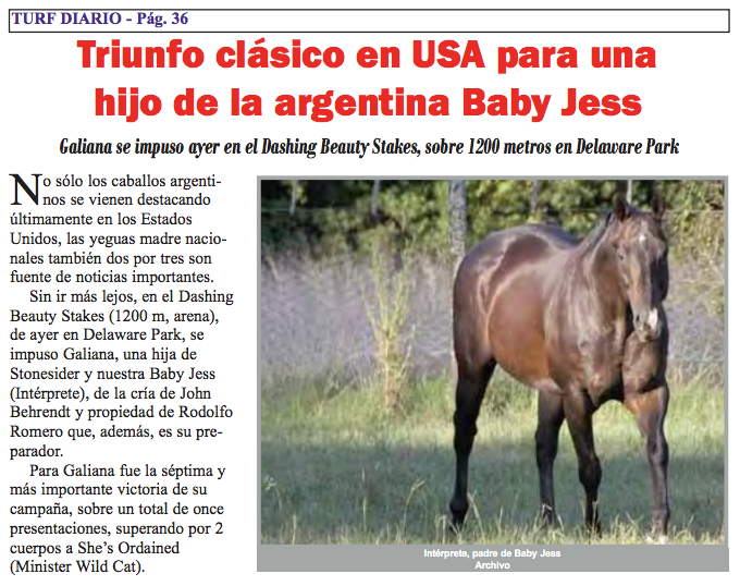 Noticia publicada en Turf Diario