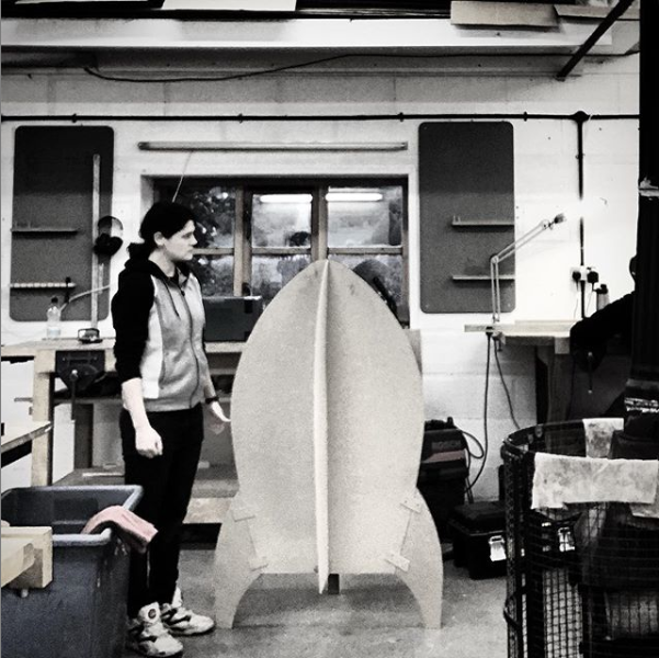Student, Sophie Moraveg making a mock up of her children’s rocket seat/play den.
