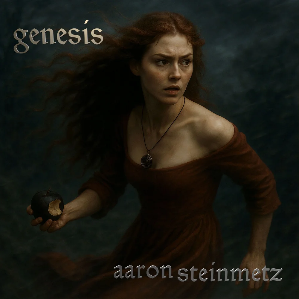 Genesis album cover by Aaron Steinmetz, depicting Eve with a bitten fruit