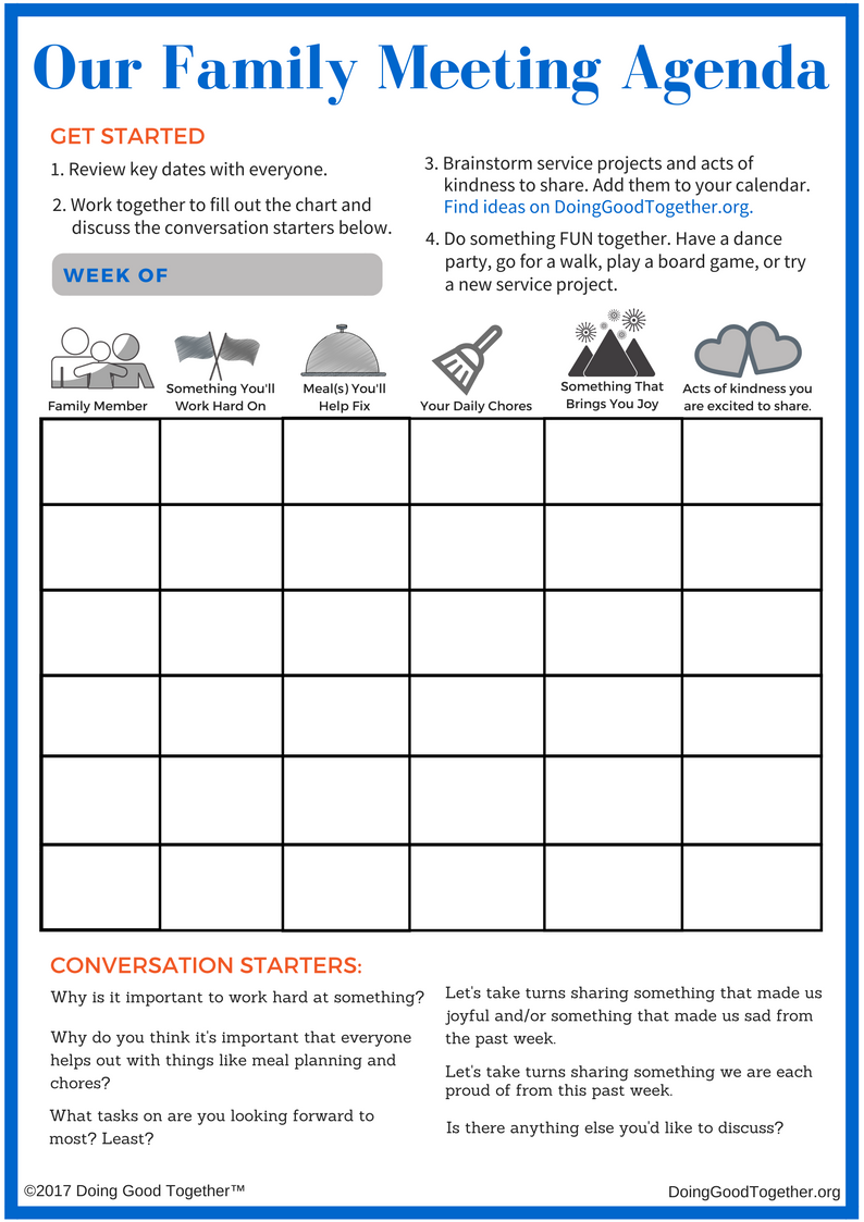 Host a Family Meeting — Doing Good Together™ With Regard To Family Meeting Agenda Template