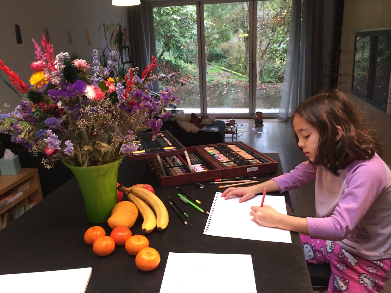 Madeline Alviar, second grader at McGilvra Elementary School, Seattle, Washington creates an art piece to benefit Seattle Children's Hospital