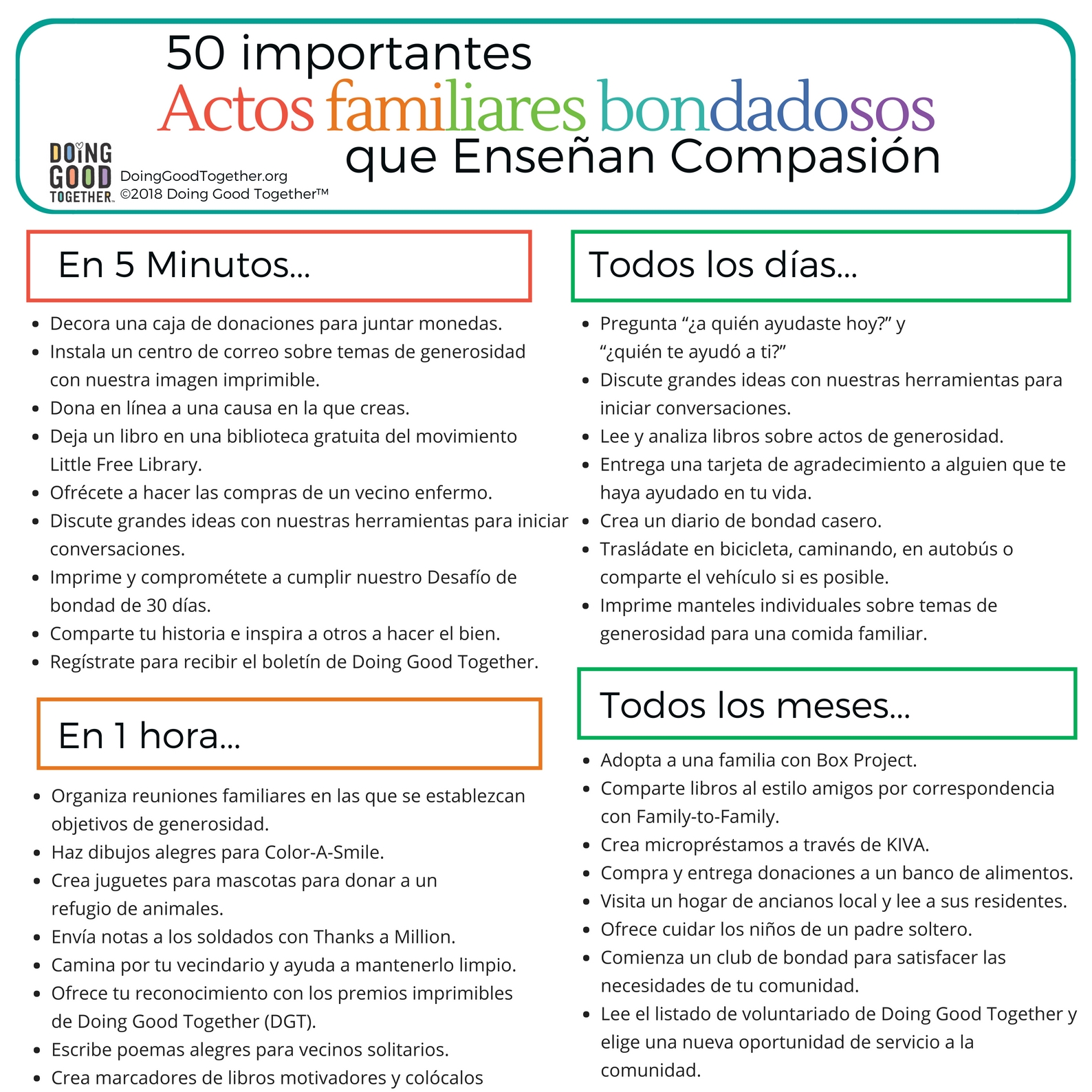 Spanish Version! 50 Family Acts of Kindness