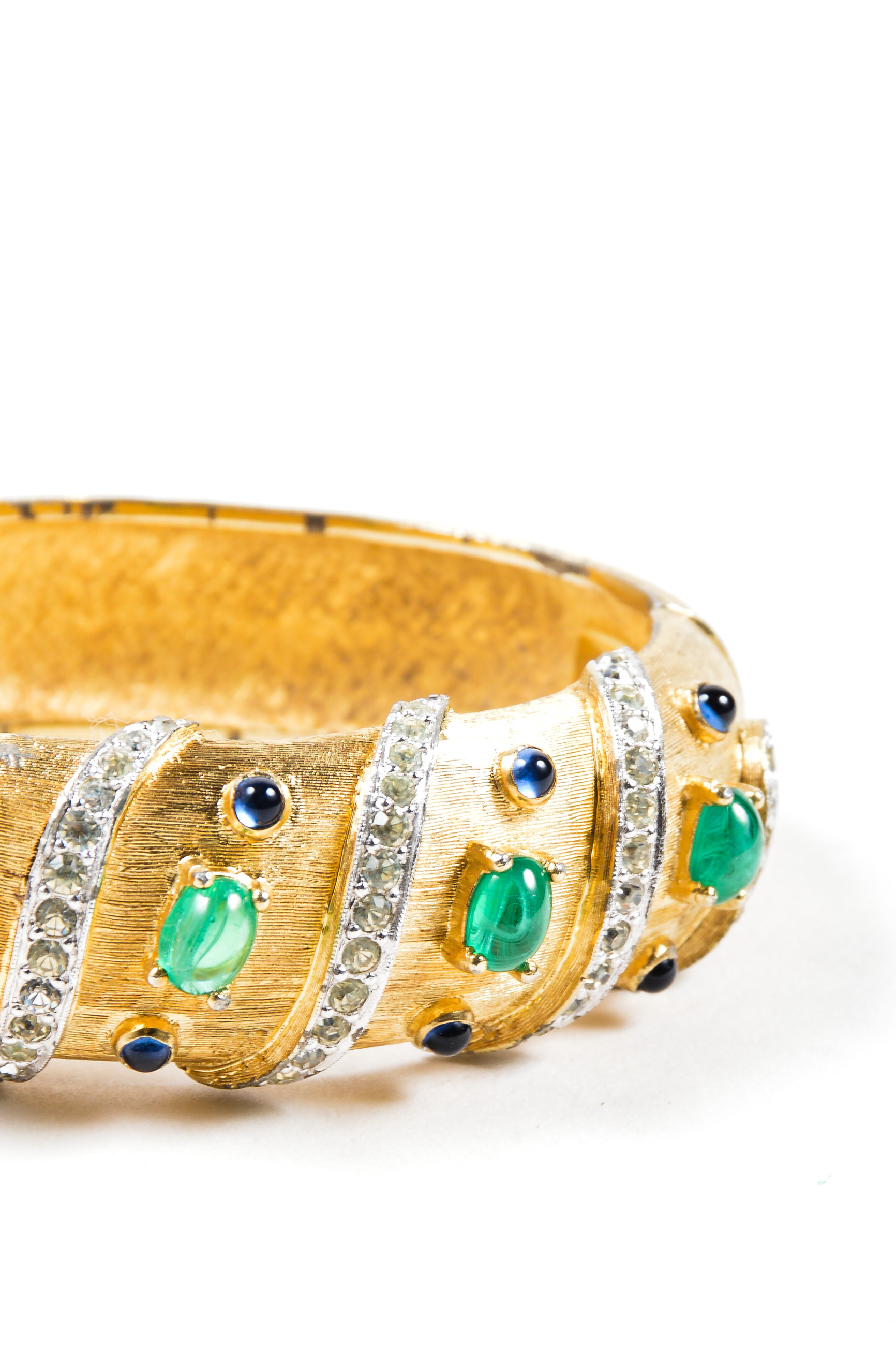 073_VINTAGE Joseph Mazer Gold Tone Rhinestone & Cabochon Jeweled Bangle Bracelet.jpg