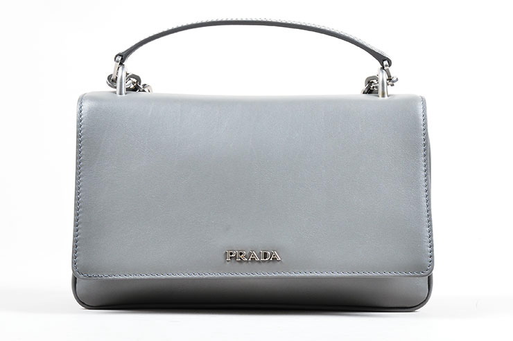 124_Prada NWOT $2250 Gray Leather Chain Strap Shoulder Bag.jpg