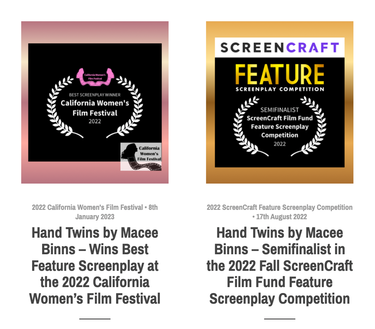SCREENWRITING AWARDS