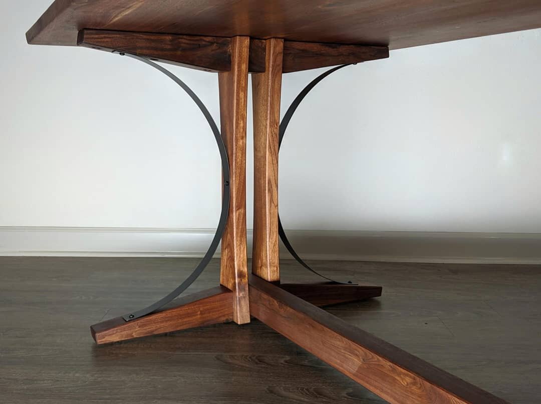 Walnut Trestle Table with Metal Accents