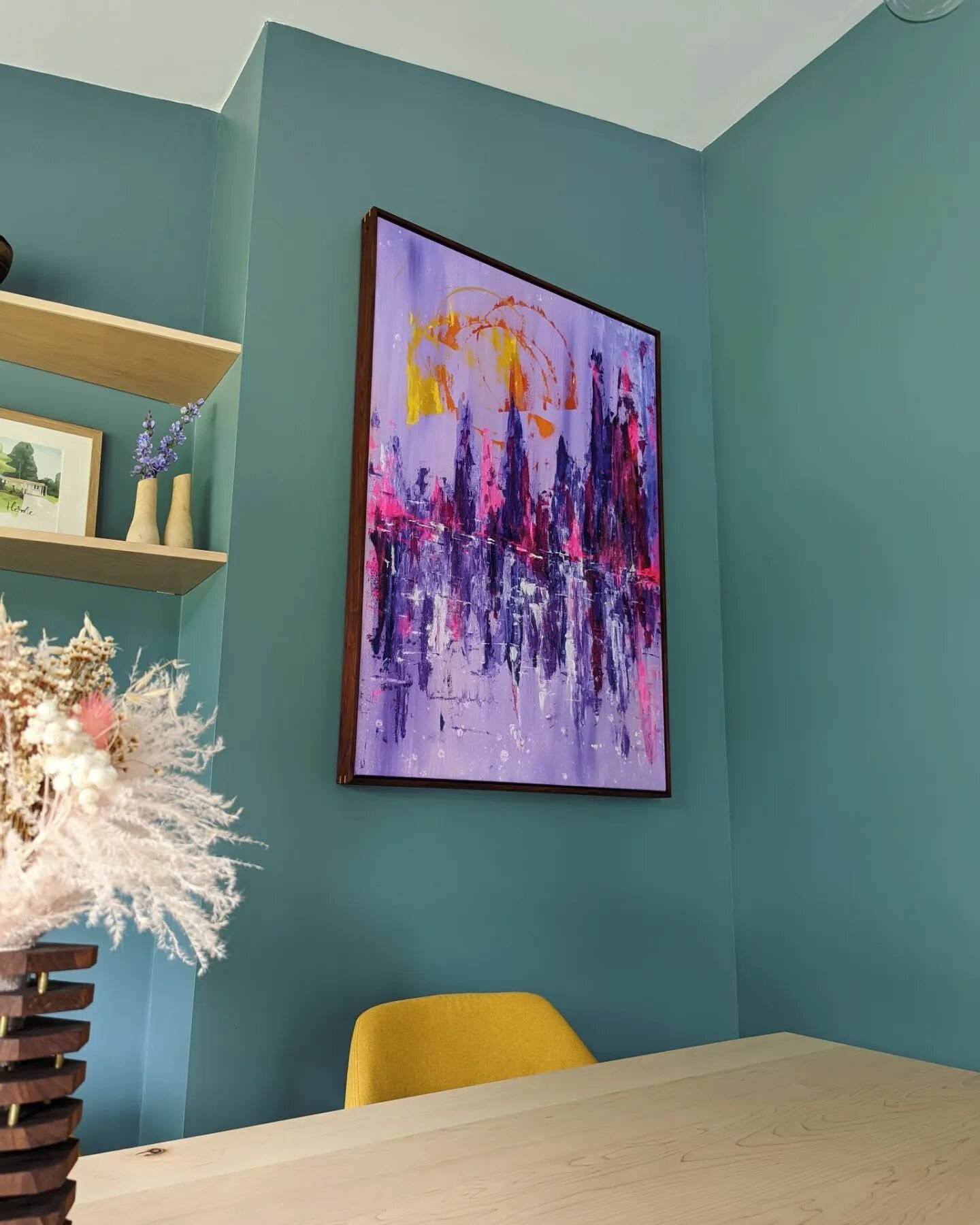 Tried my hand at painting an abstract... landscape? 

Needed something for our dining room and couldn't find exactly what we were looking for, so after a little practice (and a lot of YouTube videos), I built and stretched a canvas frame and made thi