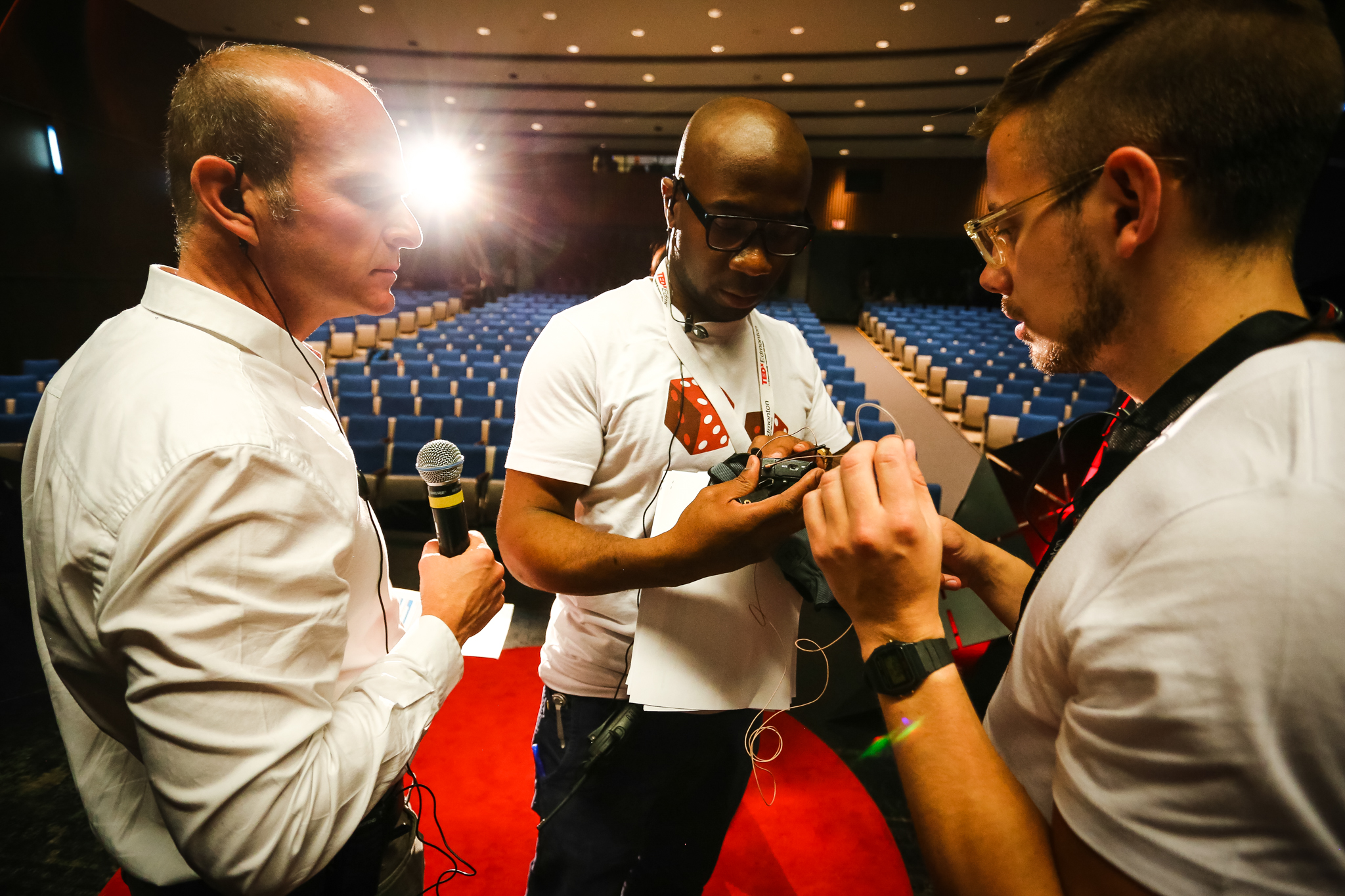 Randy, Nigel & Brendan prepping the mics.