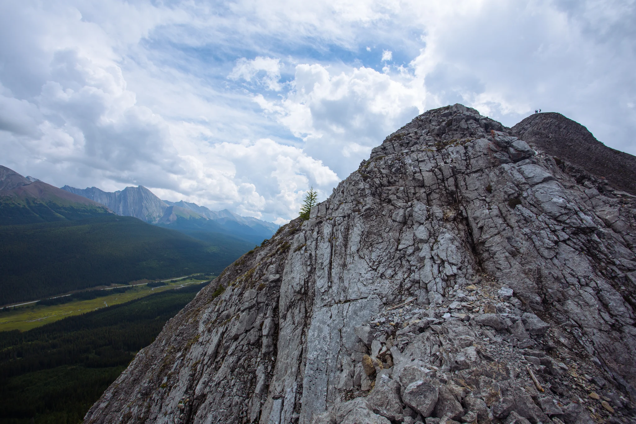 Hiking up the ridge, bit of a scree and scramble.