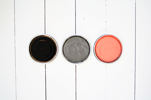 Feast Waston Black Japan Satin stain & varnish, Dulux 'Malay Grey' with a pop of Dulux 'Tango'. Both Dulux colours are in a semi gloss for extra style in your space.