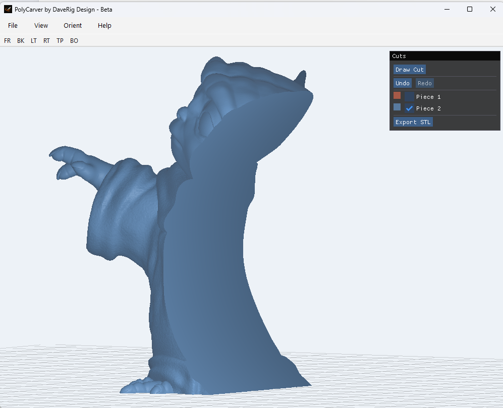 3D model of a dinosaur with an open mouth, created in PolyCarver software.