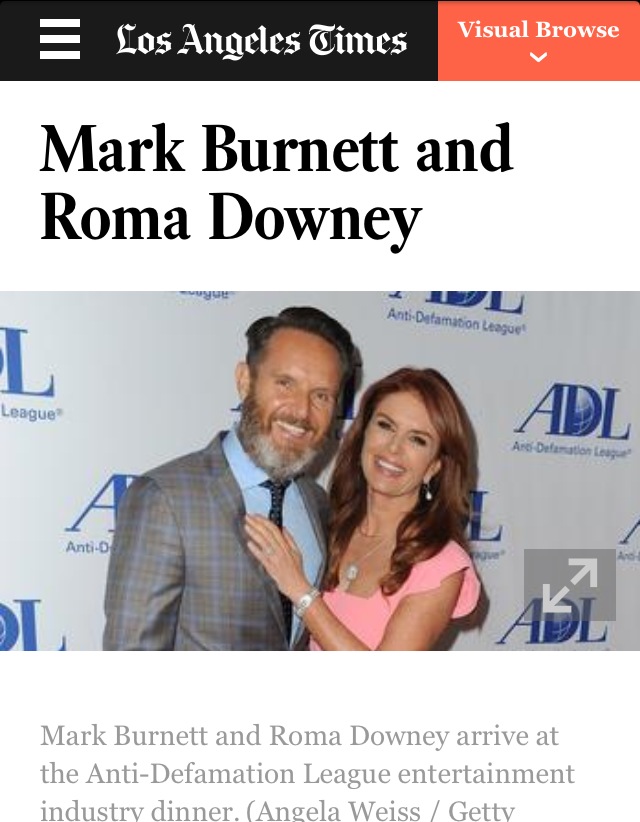 Roma Downey, Mark Burnett on ADL red carpet Hair & Make-up by MARA CAPOZZI