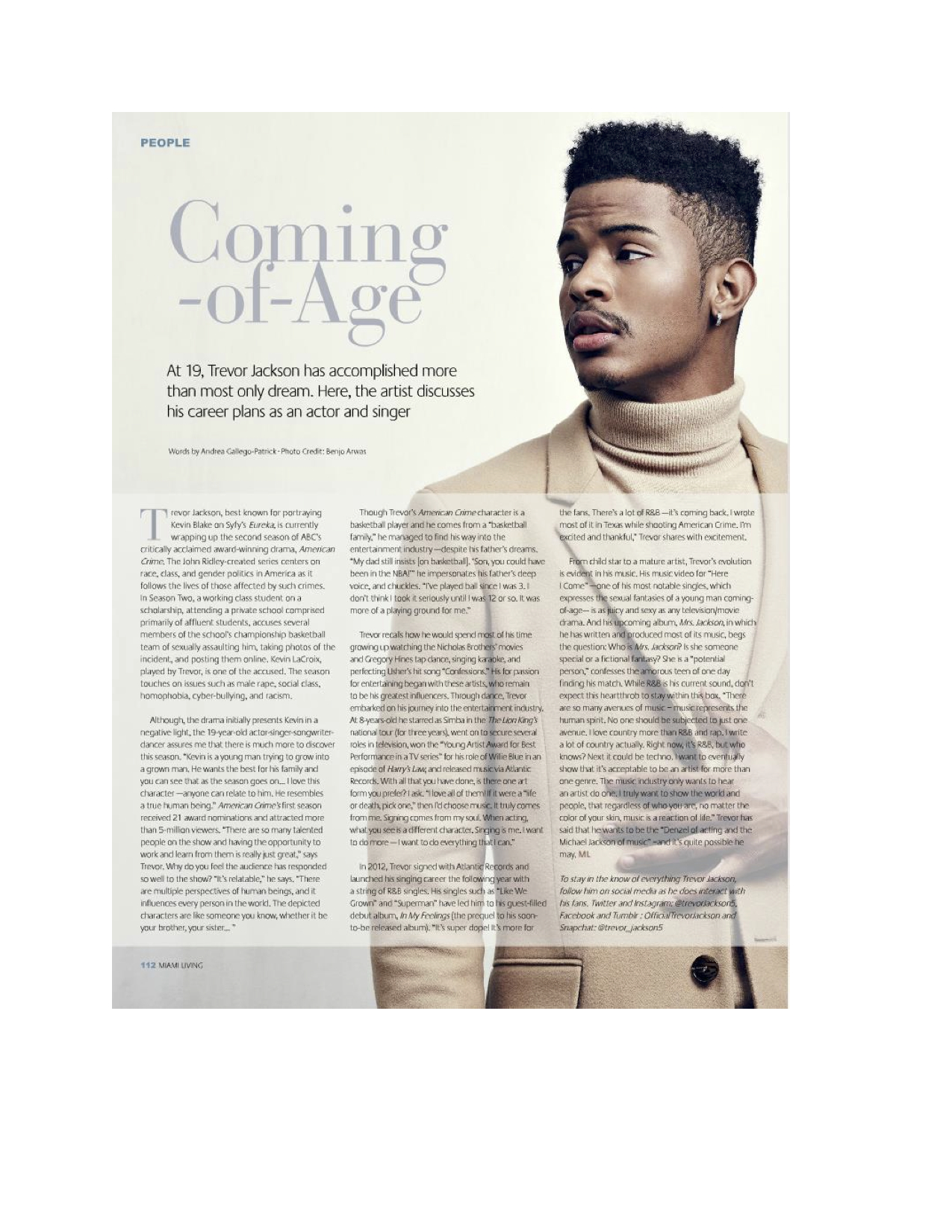 Actor, Musician- Trevor Jackson For Miami Living Magazine / Men's Groomer - Mara Capozzi