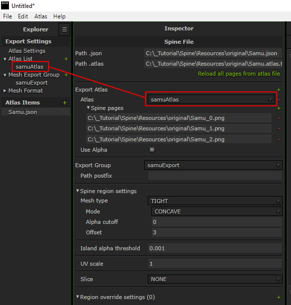 Atlas - Reference to SpriteUV atlas export settings located in Atlas List.