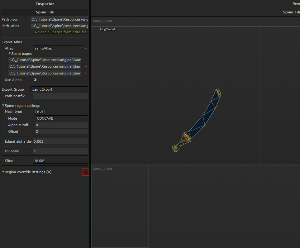 To add custom Spine region settings press green “+” button.