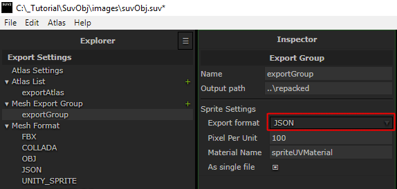 As single file : ON - To create single file per Export group instead of per mesh