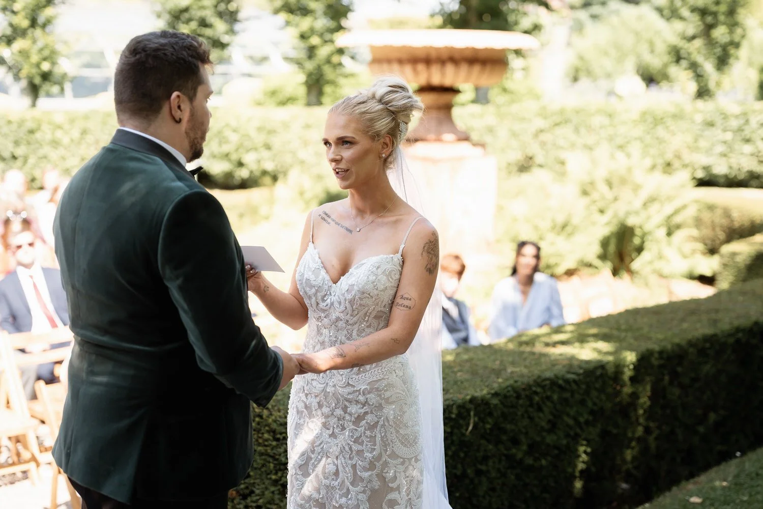 Humanist wedding ceremony in walled garden at Larchfield Estate 23