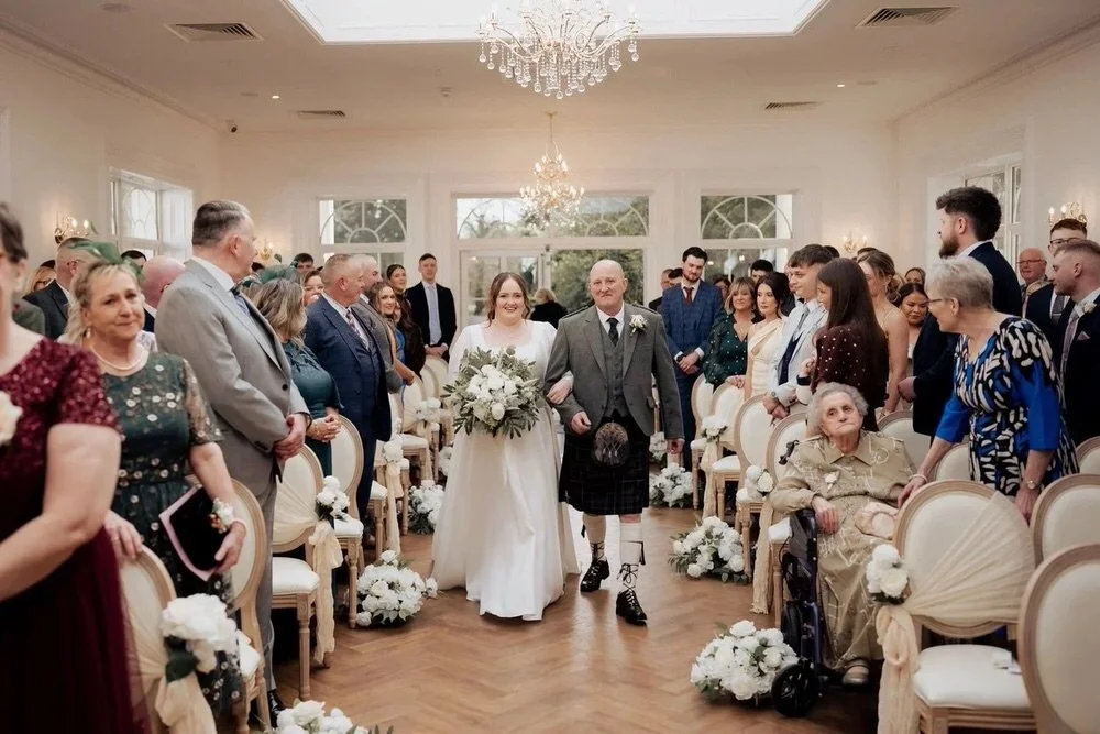 Bride and her Dad walking down the aisle at a Micro Wedding in Northern ireland