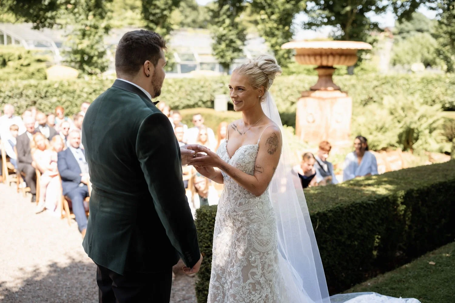 Humanist wedding ceremony in walled garden at Larchfield Estate 24