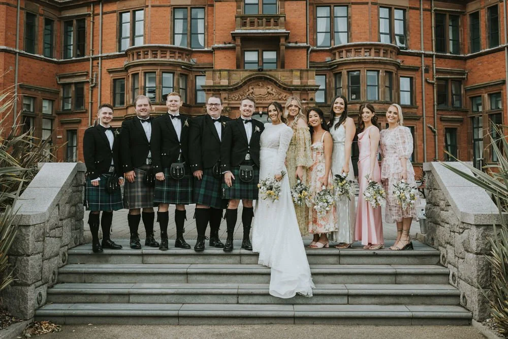 Wedding party on the steps at Slieve Donard Resort and Spa