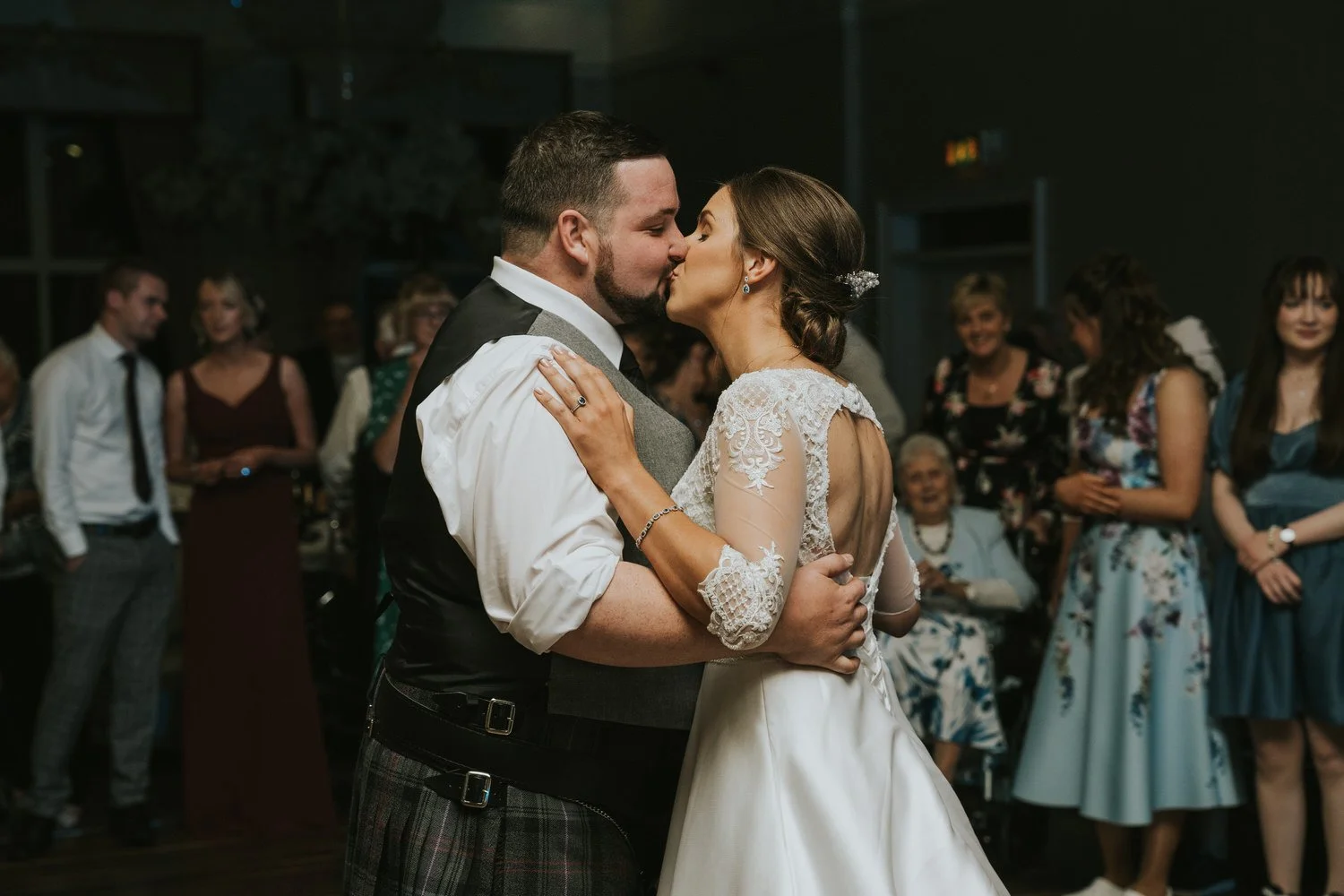 Bride and groom kissing on the dancefloor at Corick House Hotel and Spa