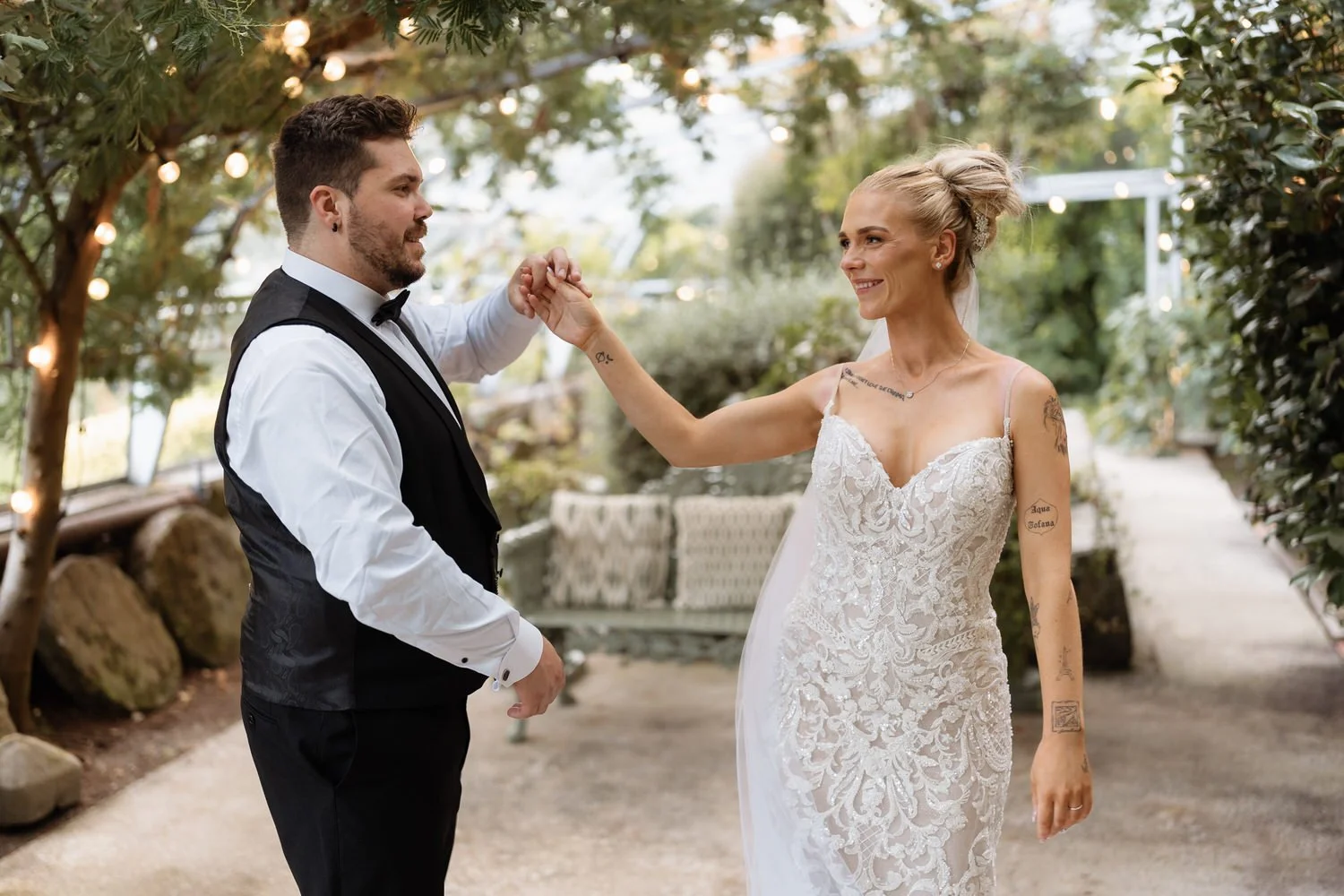 Humanist wedding ceremony in walled garden at Larchfield Estate 73