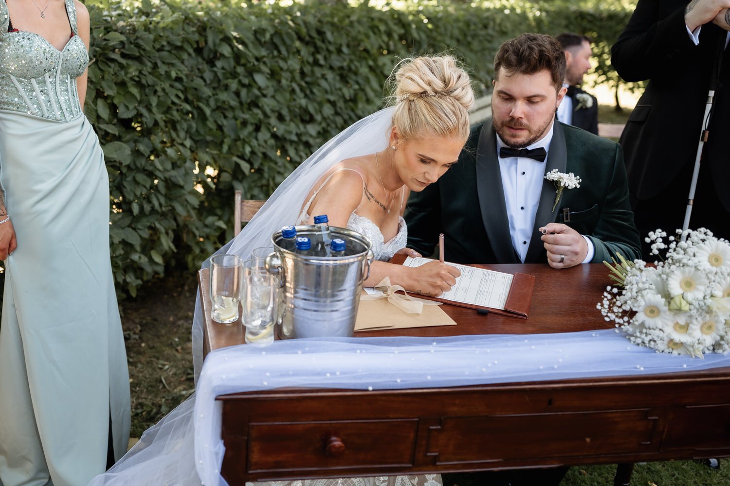 Humanist wedding ceremony in walled garden at Larchfield Estate 26