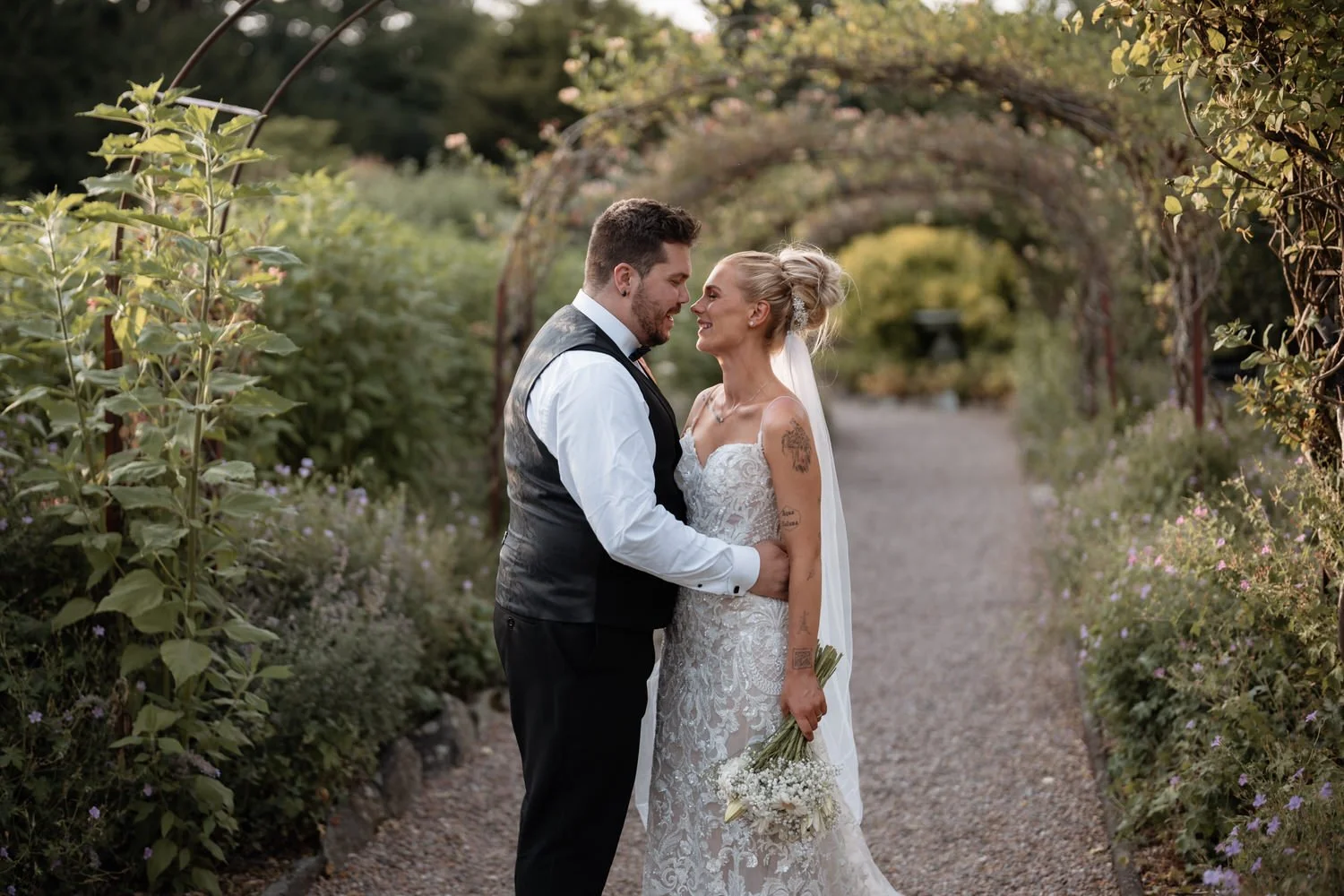 Humanist wedding ceremony in walled garden at Larchfield Estate 63