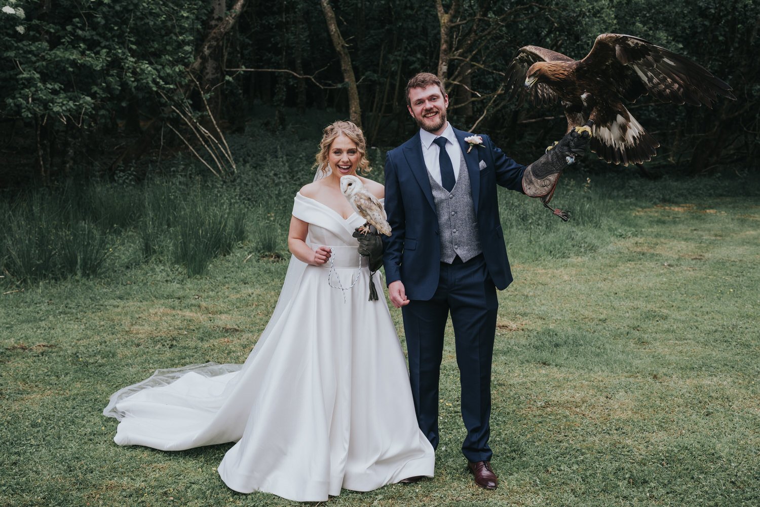 Bride and groom standing together on the lawn at Glenpark Estate