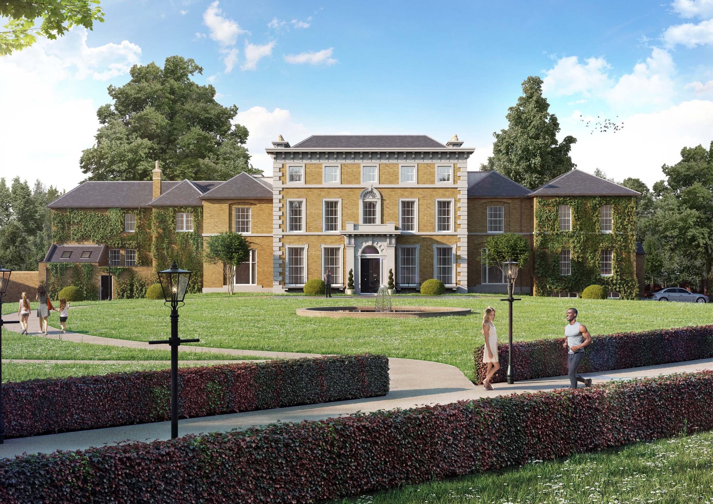 Surrounded by a collection of eight new build maisonettes and penthouses, three traditional mews houses and three opulent 4 bedroom townhouses secluded within the private five acre historic grounds.