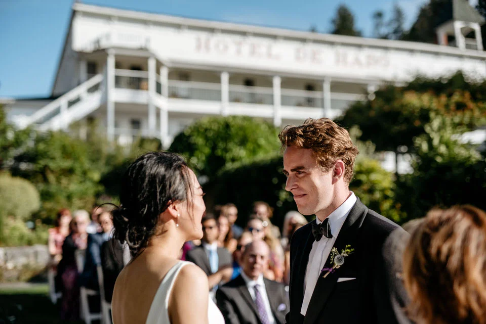 A wedding in the beautiful gardens at Roche Harbor