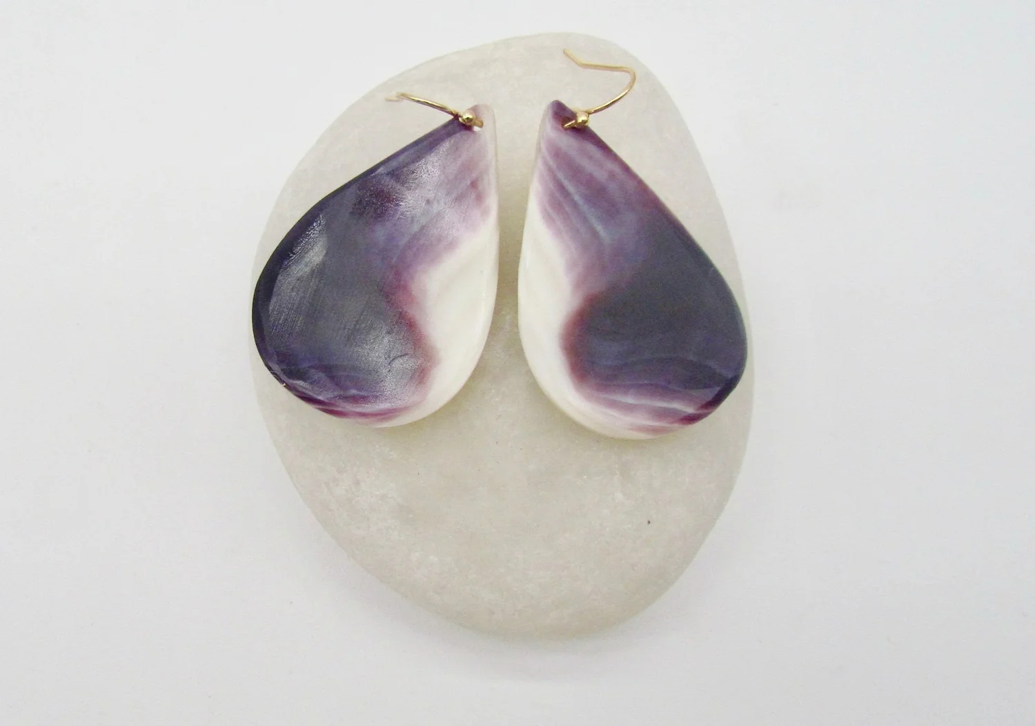 Cape Cod Quahog Shell Tear Shaped Earrings on Gold — LUCIA