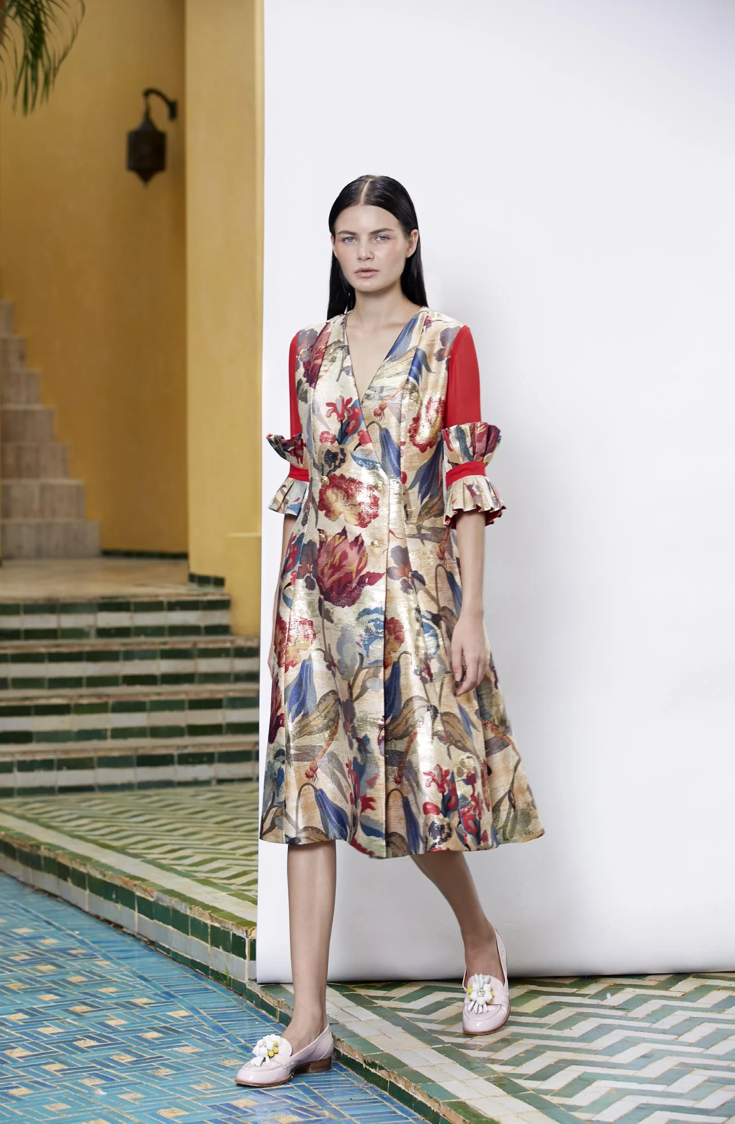 Long vest floral In Jacquard.