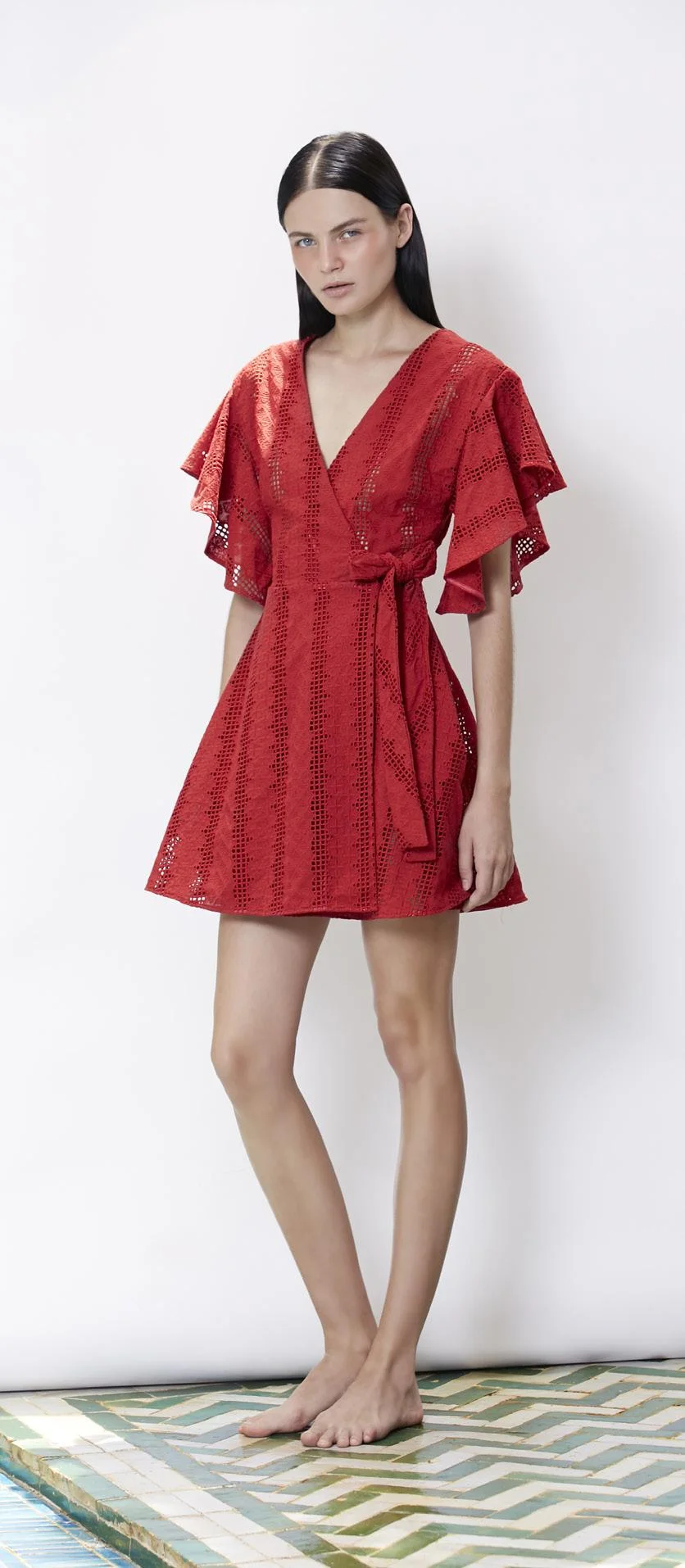 Red Eyelet Wrapped Dress