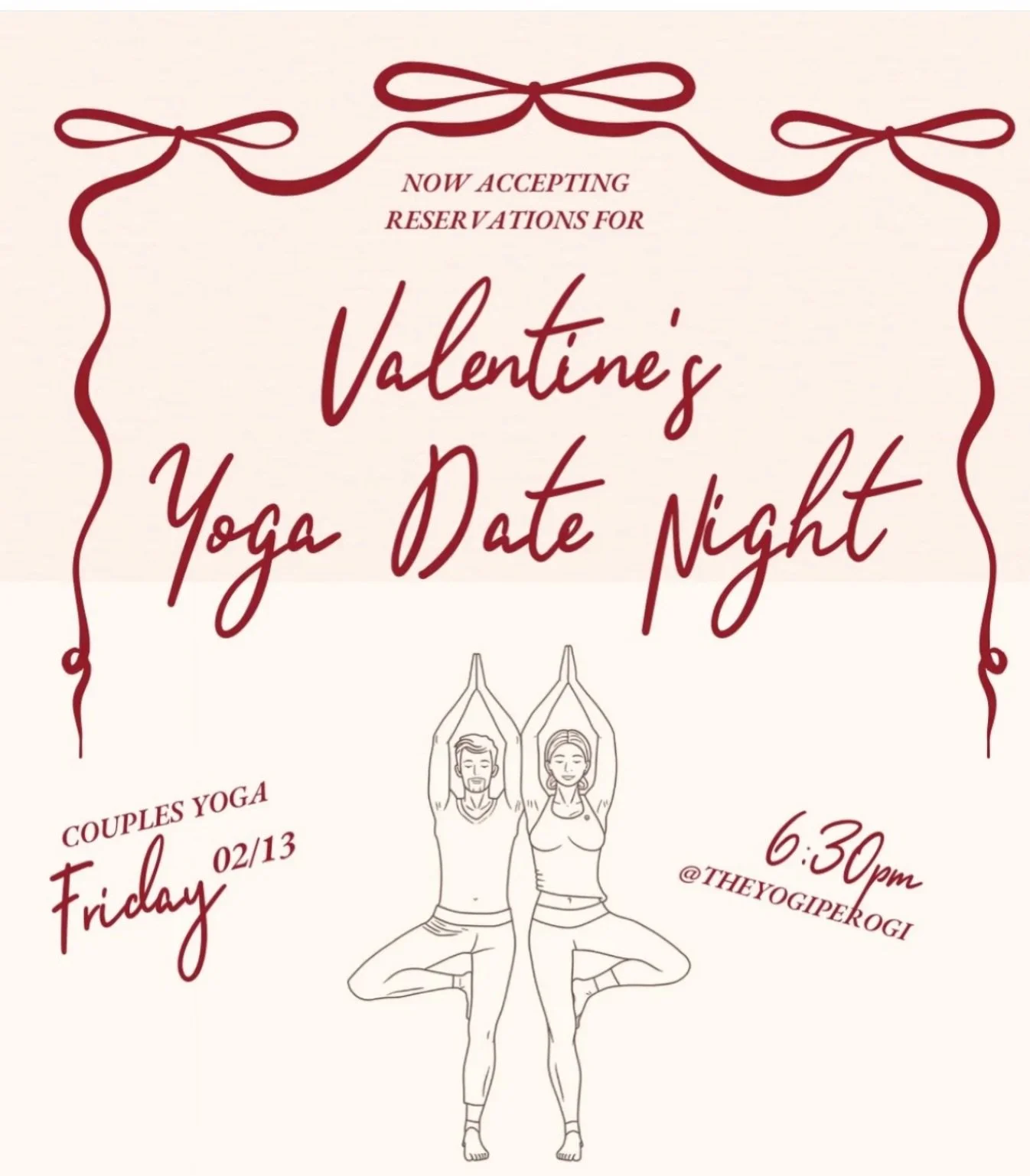 Have you snagged your spot for this Friday&rsquo;s Couple&rsquo;s Yoga Date Night?! ❤️

This is sure to be a fun and memorable evening for you and a partner. Bring any loved one that you choose (friend or bae 👭👫👬) and join us for a pre-Valentine&r