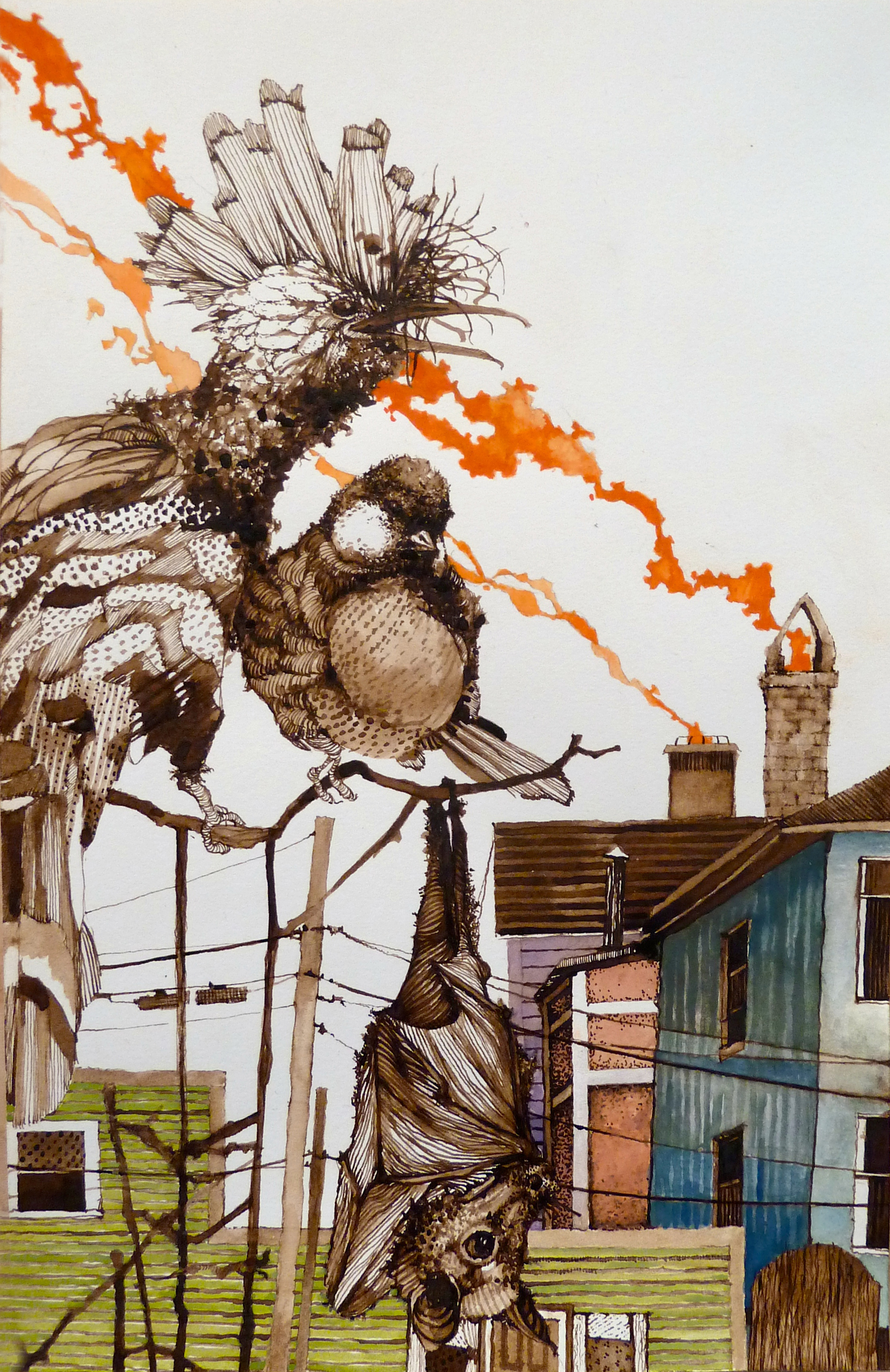 Gang Of Three, gouache and ink on paper, 11"x6" 2013.
