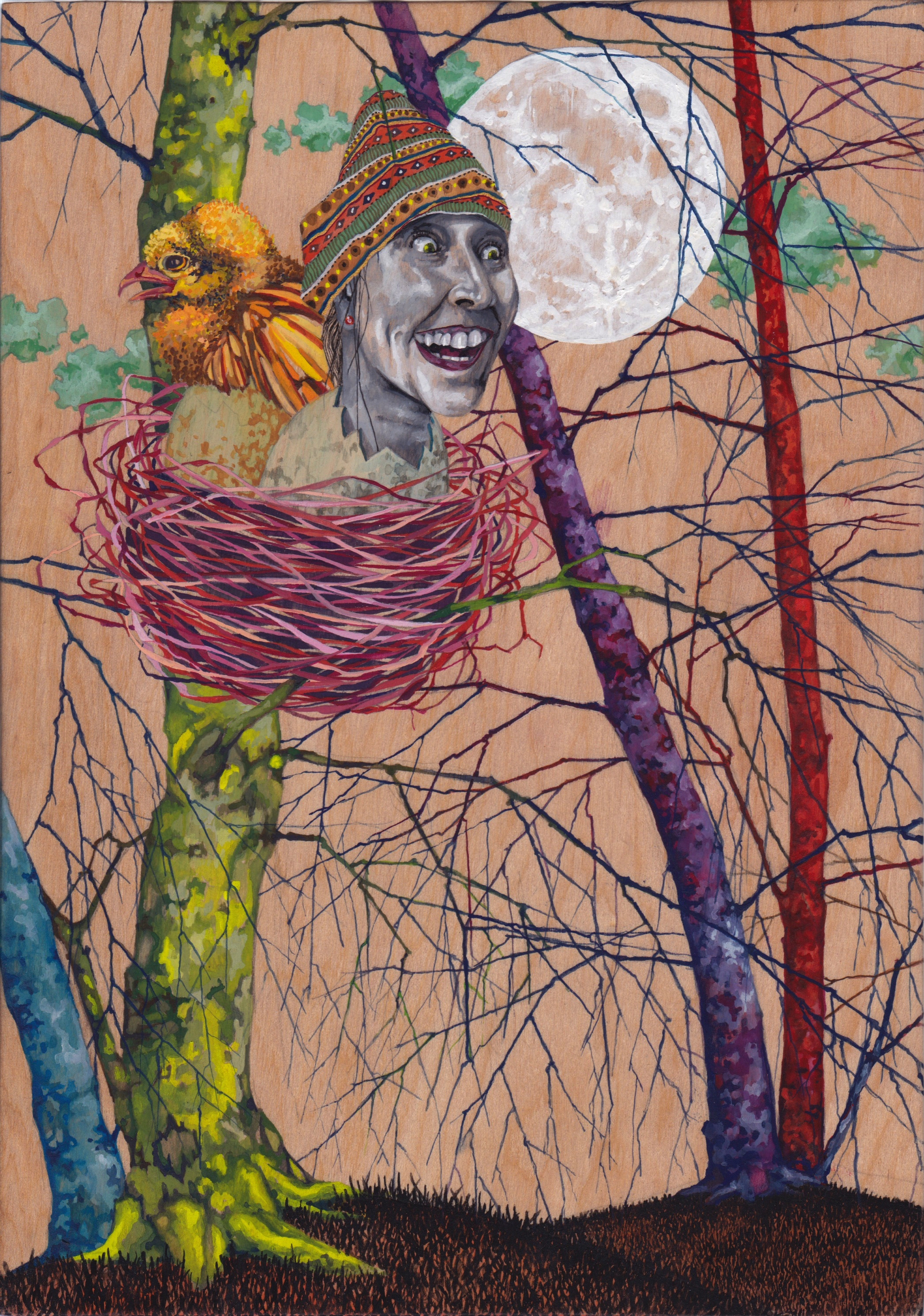 New Moon Rising, gouache on panel, 10" x 6.5" 2014.