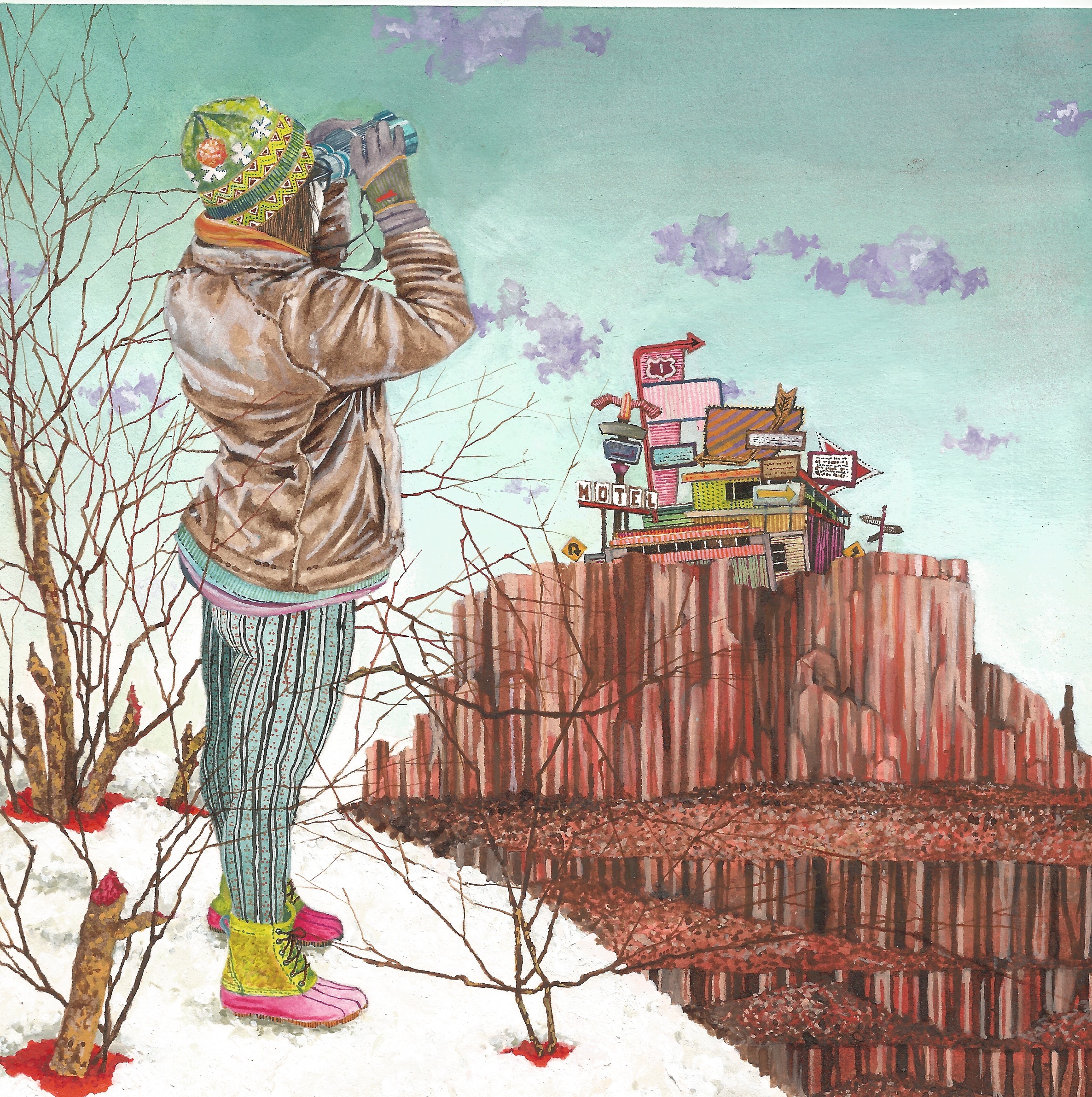 Longitude, Latitude, gouache and ink on paper, 8" x 8" 2014.