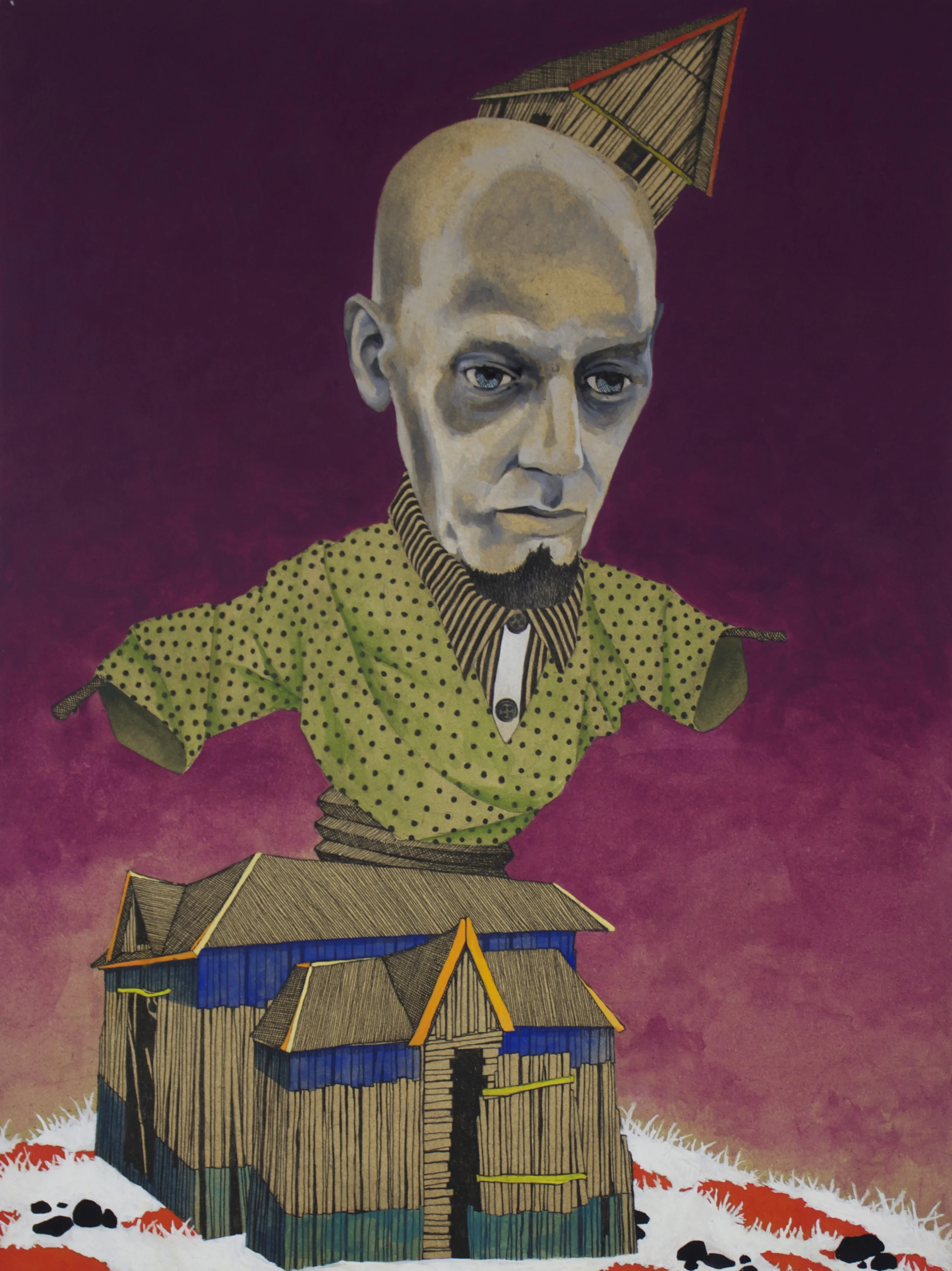 Out of the Box, india ink, gouache, pen and enamel on panel, 13.5"x10" 2013.