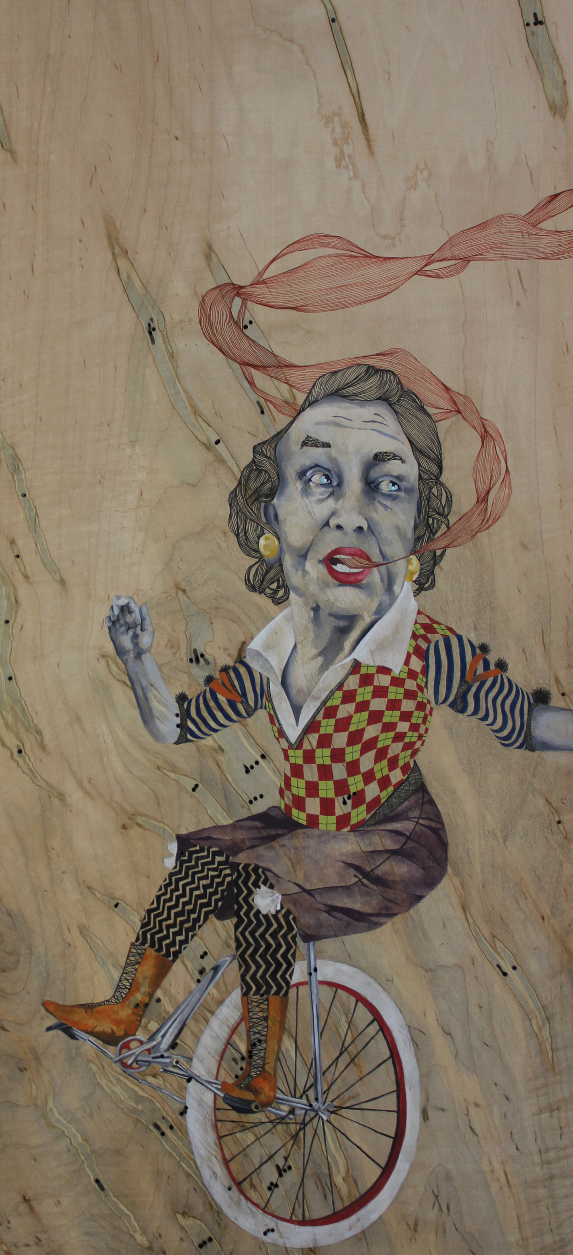 Peddler, india ink, enamel and pen on panel, 12"x25" 2013.