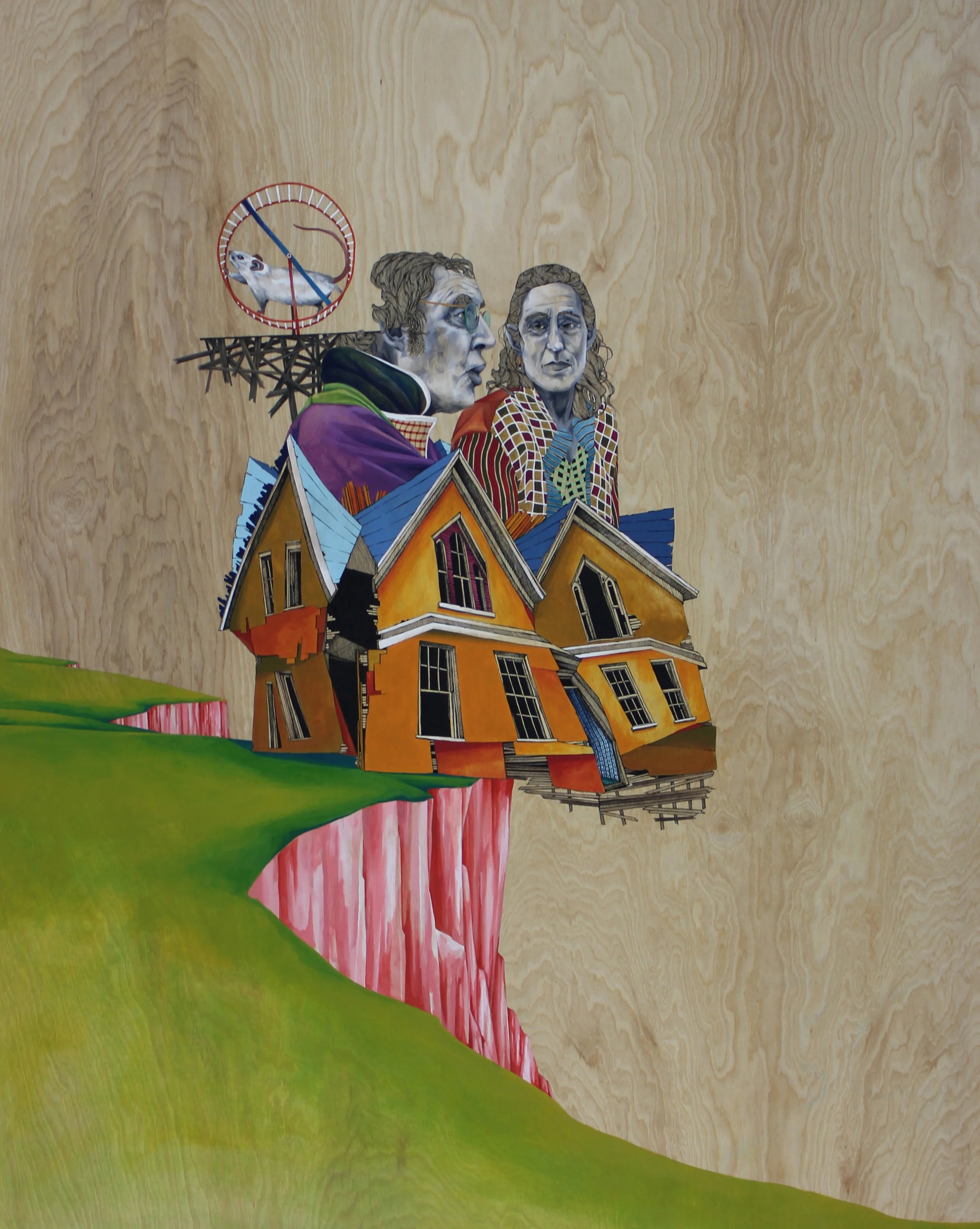 Into Freefall, india ink, enamel and pen on panel, 31.5"x39" 2013