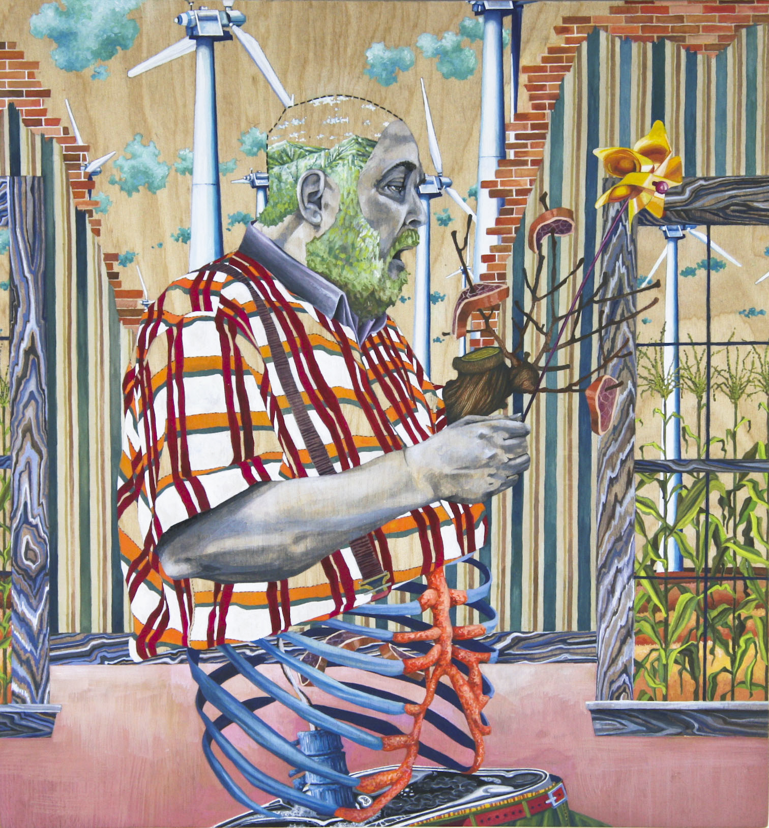 Producers Producing, Consumers Consuming, gouache on panel, 12"x11" 2014.