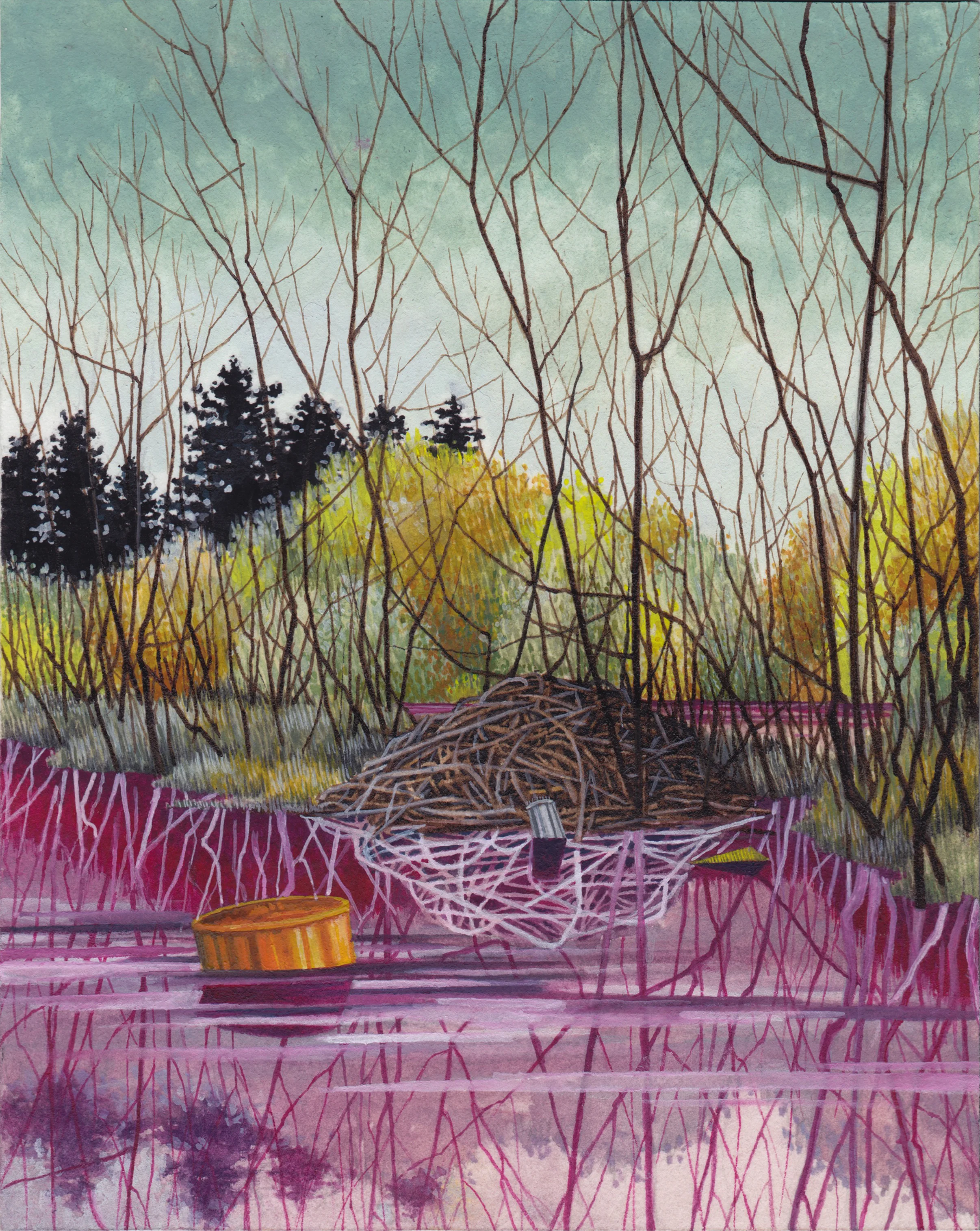 Floaters, gouache and ink on paper, 4" x 5" 2015.