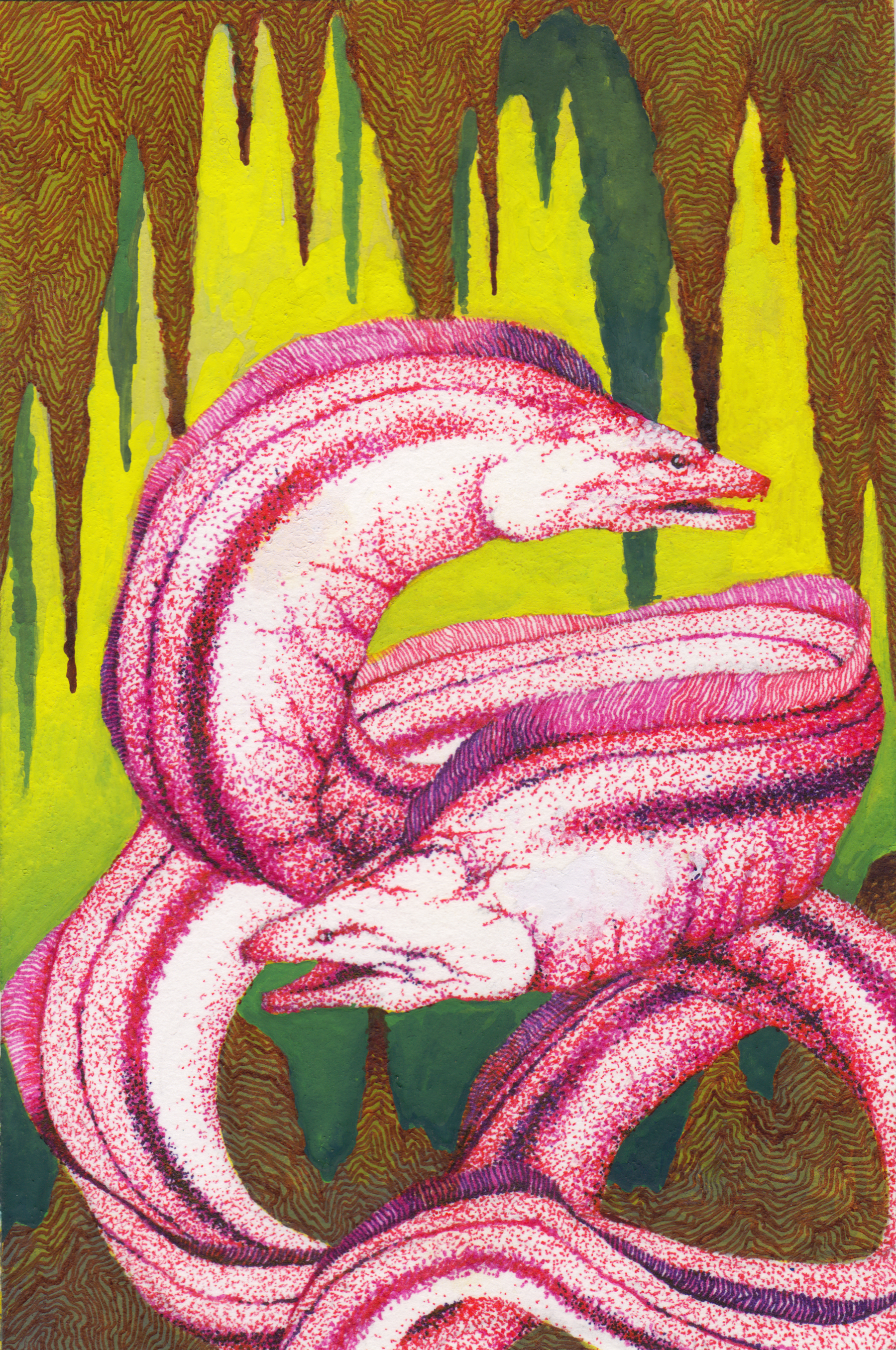 It's Electric, gouache and ink on paper, 4.5" x 3" 2016.