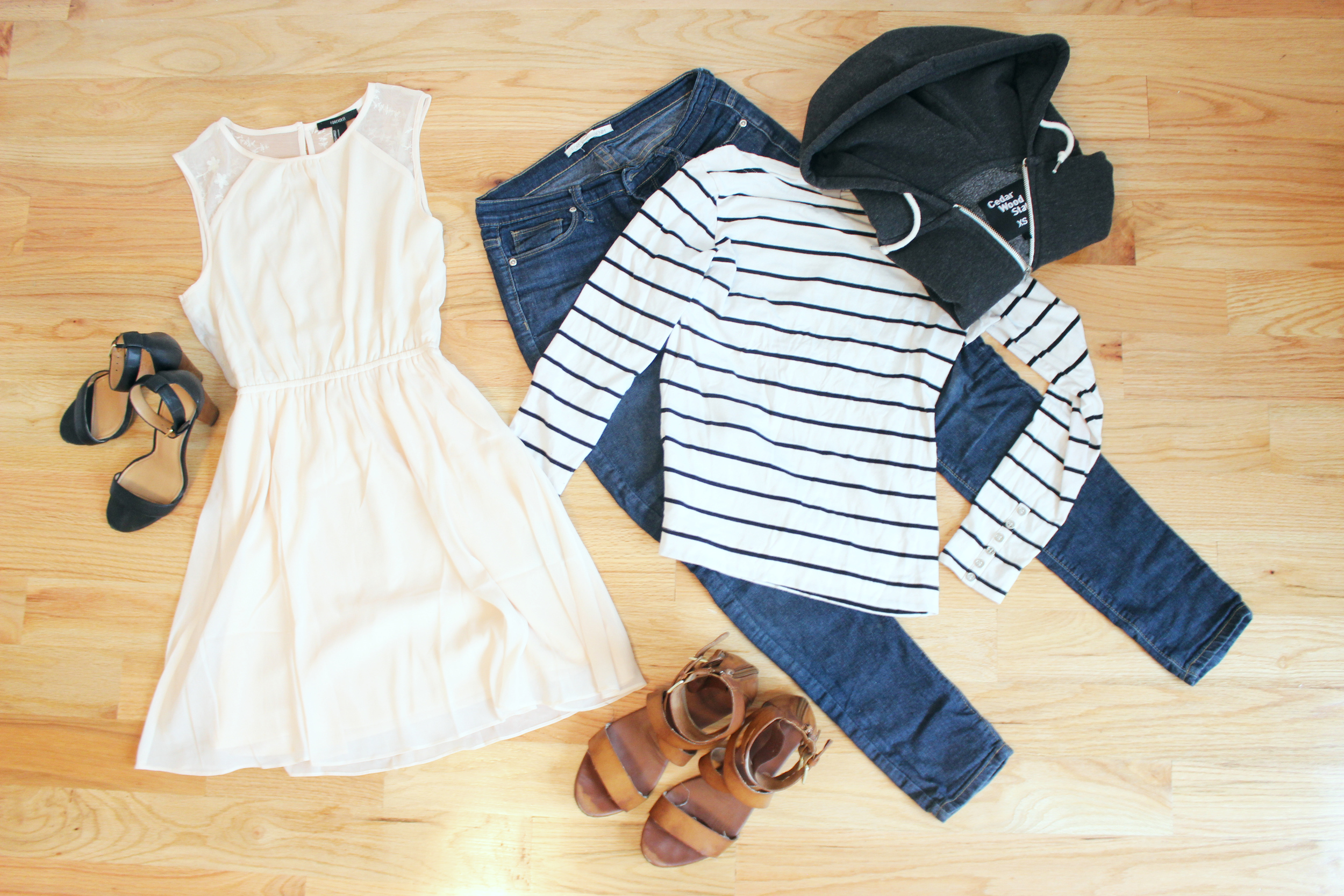 Left: peach dress to wear for my friends' graduation; Right: outfit for the plane