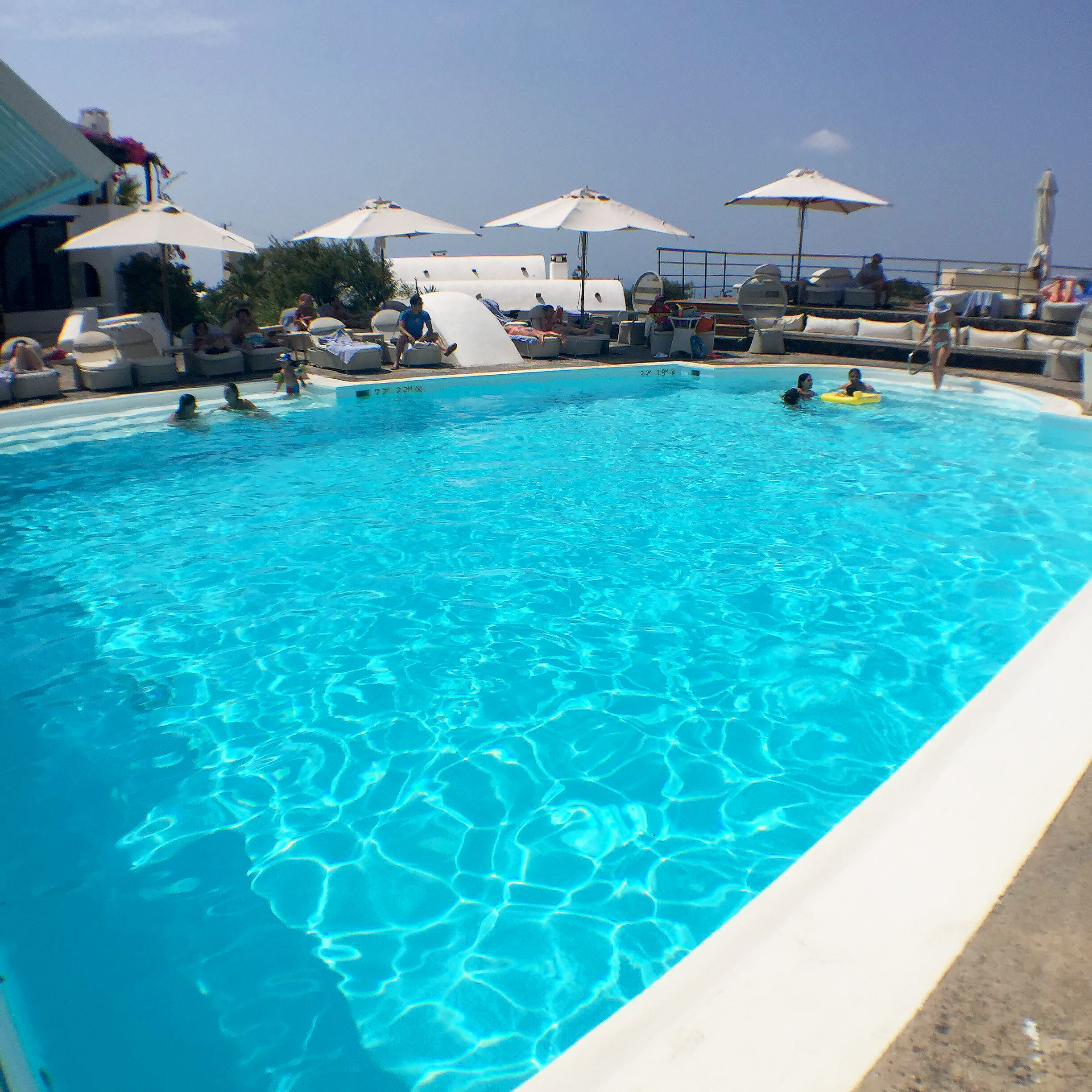 View of main Vedema pool at breakfast