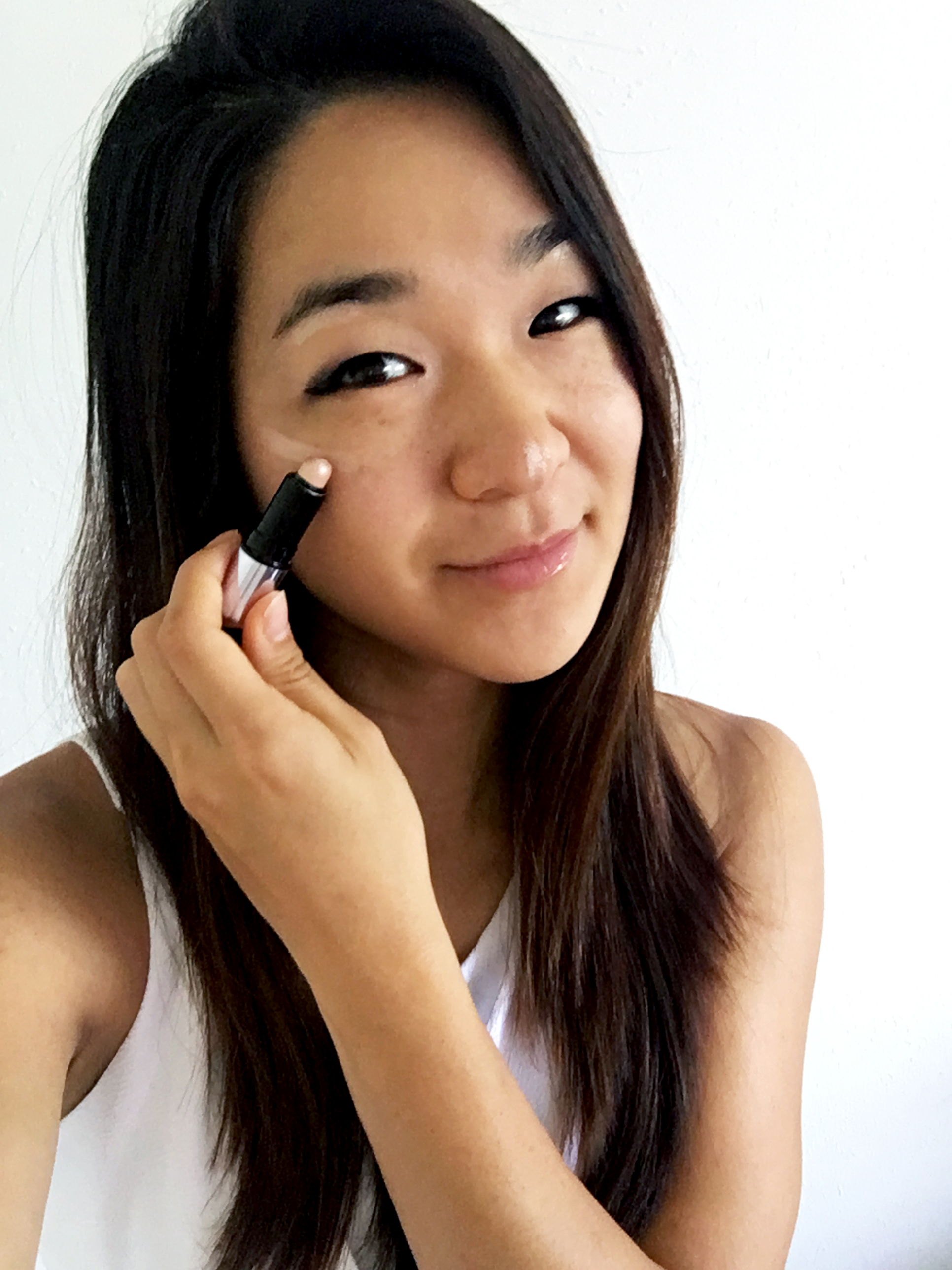 Applied on the tops of my cheeks, under my eyebrows, and on the tip of my nose