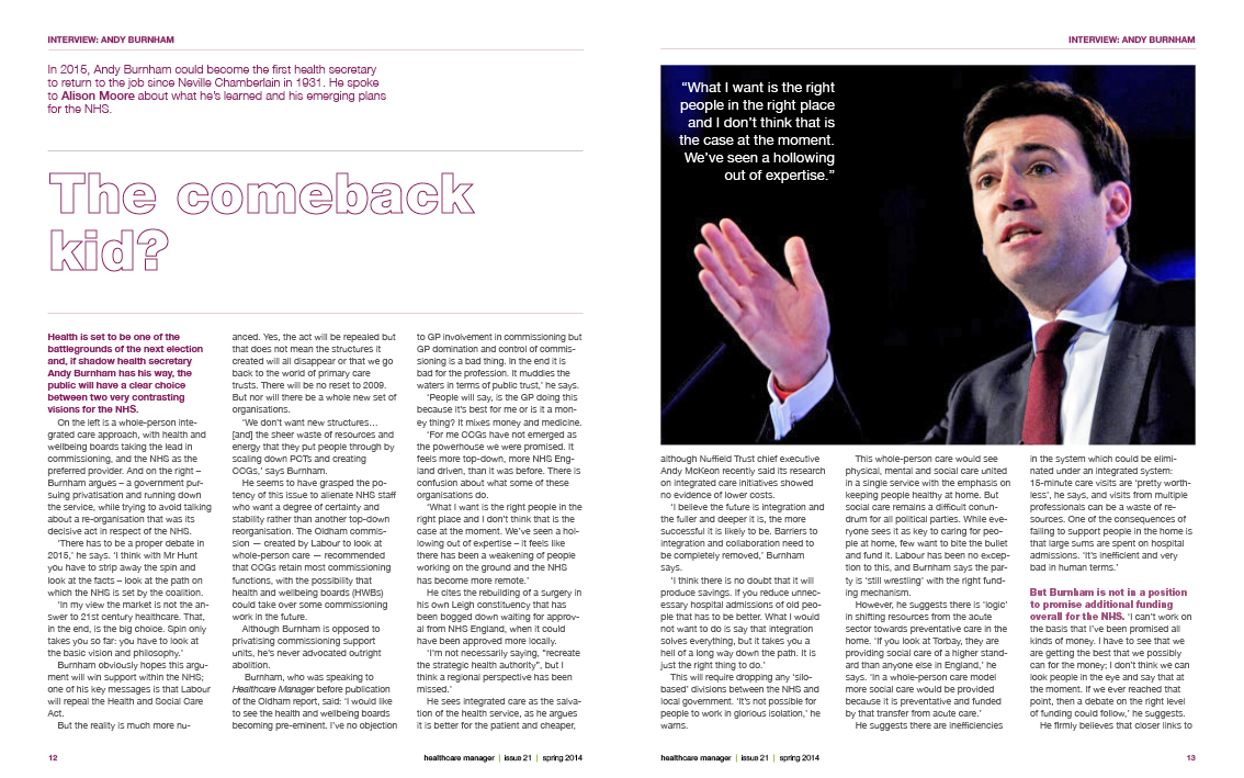 Healthcare Manager Spring 2014 – Andy Burnham interview