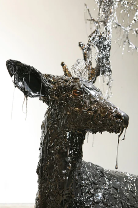 Hong Seon Jang Black Deer (Detail), 2007 Glue sticks, cardboard, insulation foam, polyurethane foam, wires, plastic zip - ties, fake eyes 42" x 48" x 28"