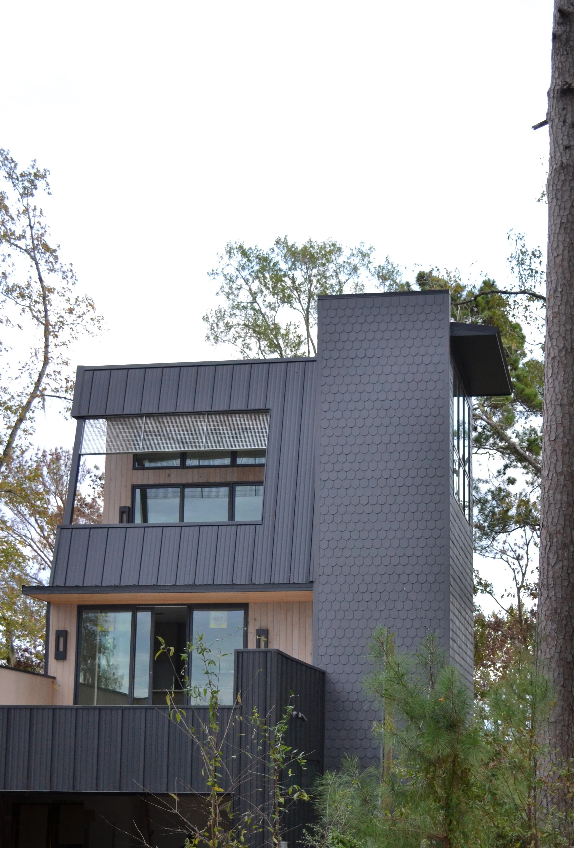 "Front" view of the guest house, under construction